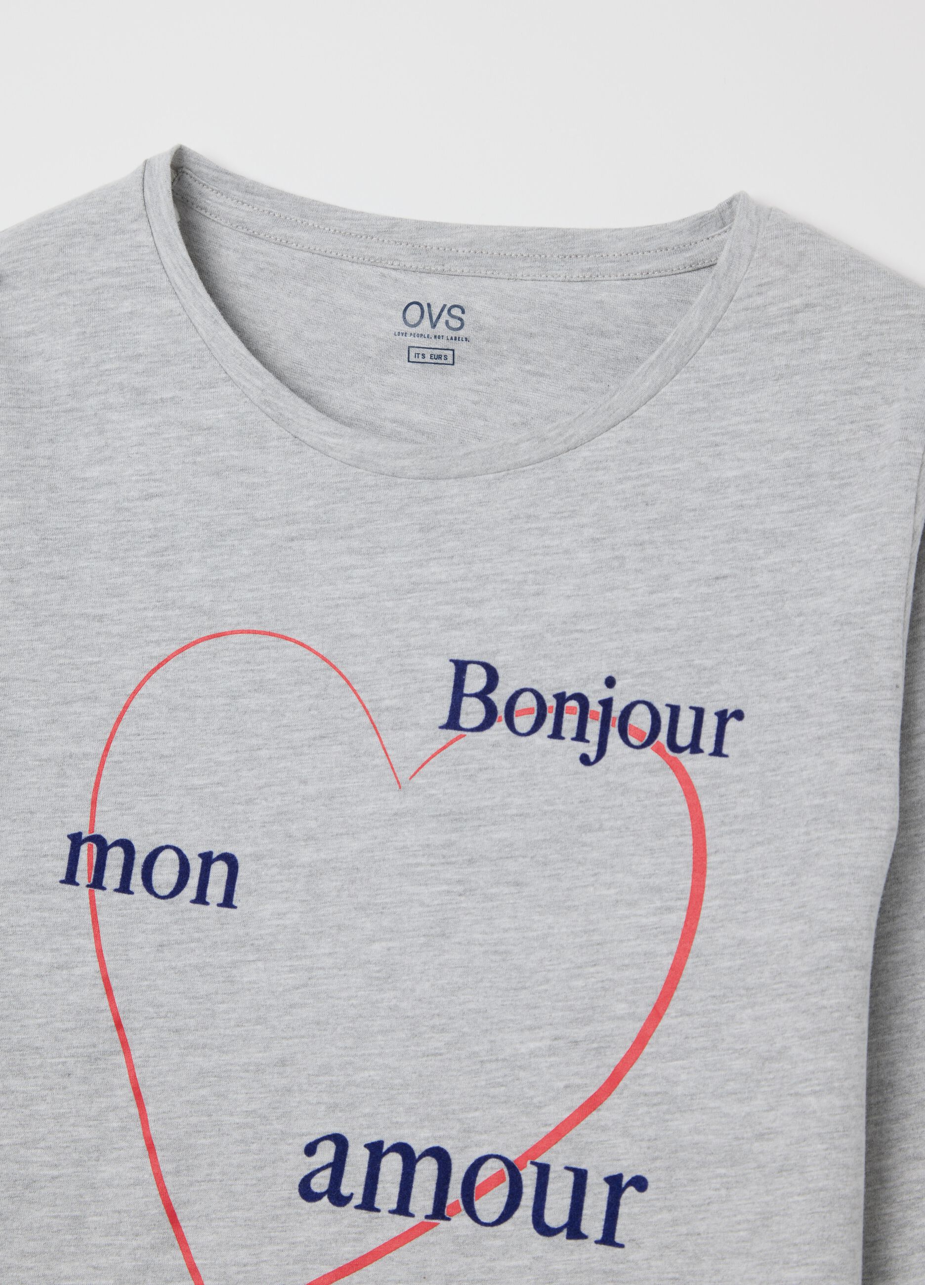 Grey 100% cotton pyjamas with "Bonjour Mon Amour" print