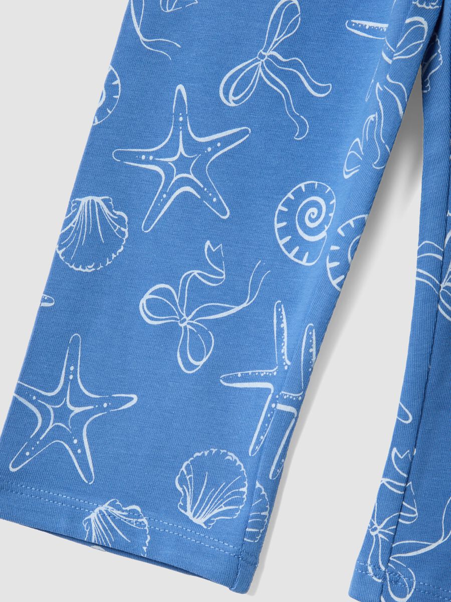 Girls&rsquo; skinny light blue stretch cotton leggings with prints_3