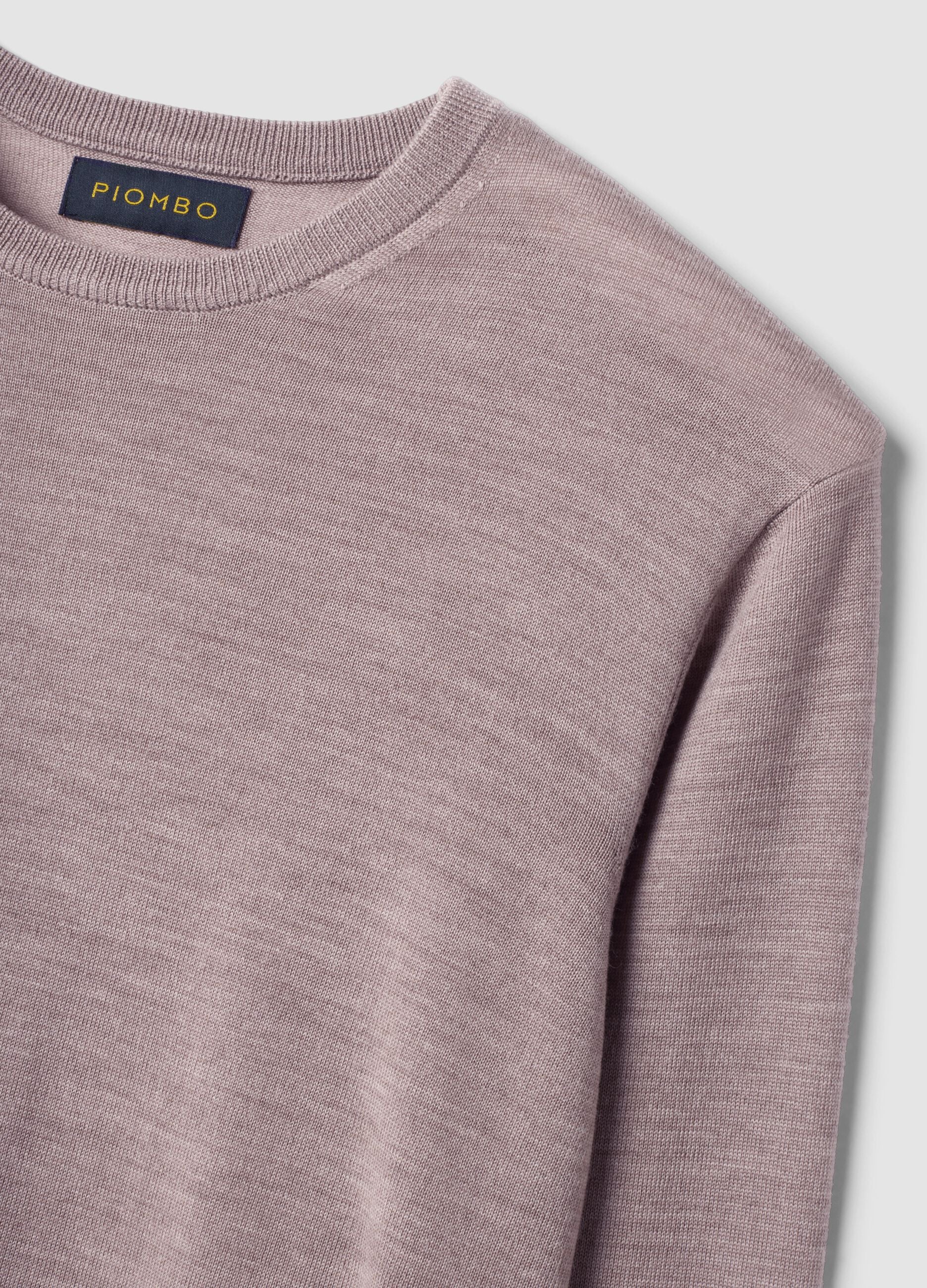 Beige pure merino wool crew-neck jumper, regular fit