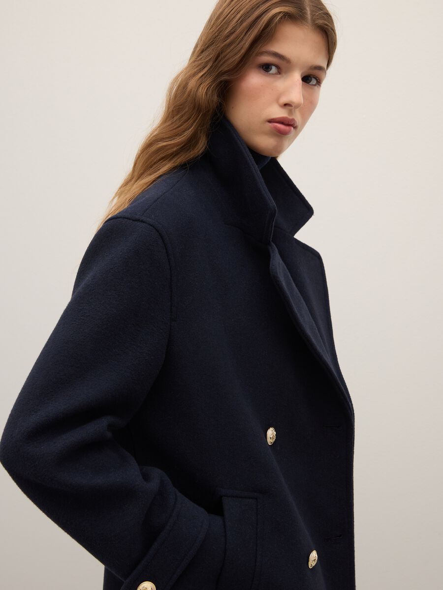 Blue double-breasted coat regular fit_3