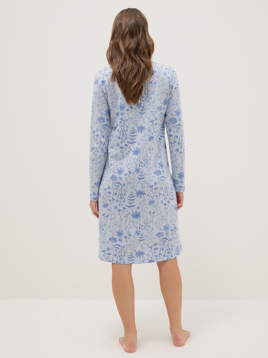 Blue pure cotton nightdress with serafino neckline_2