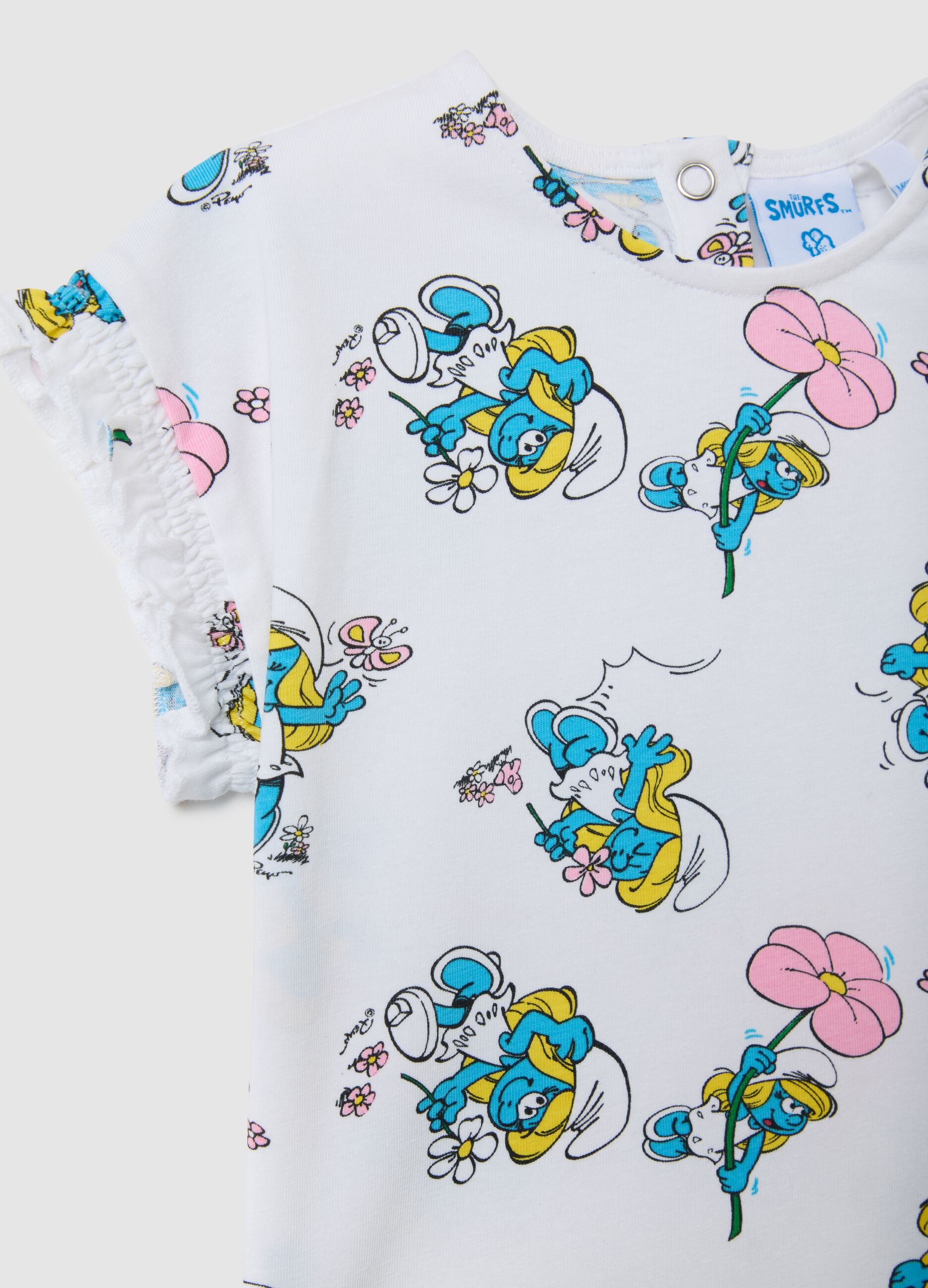 Girls' multicolour cotton regular fit T-shirt with Smurfs print