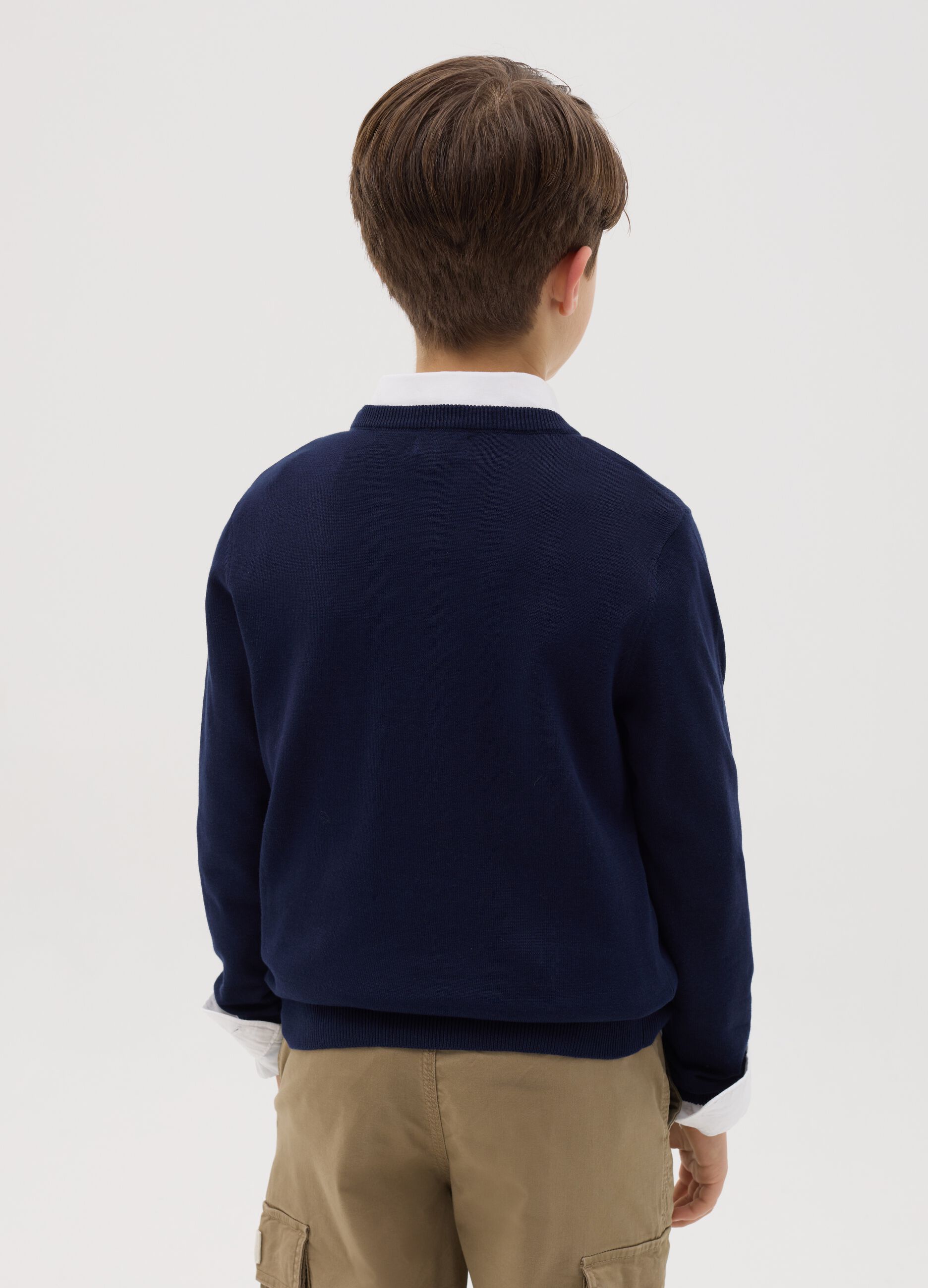 Solid colour cotton pullover