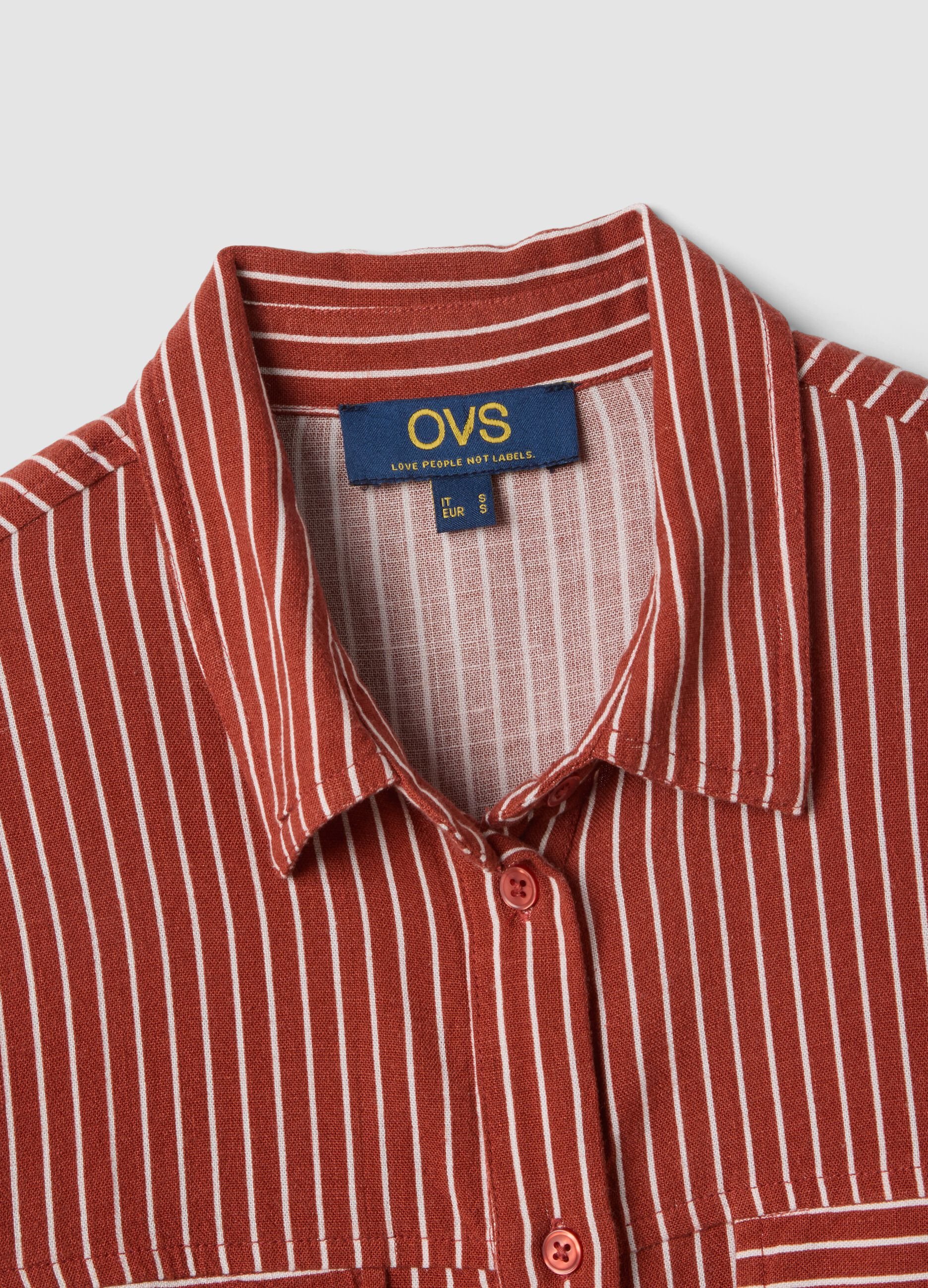 Regular-fit striped shirt in viscose and linen blend, white and red