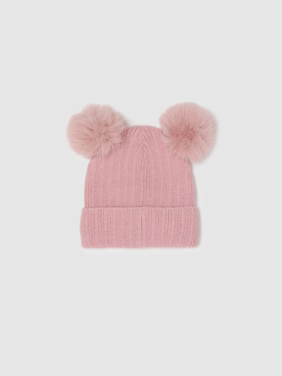 Pink girl's hat with pom pom and Disney embroidery_1