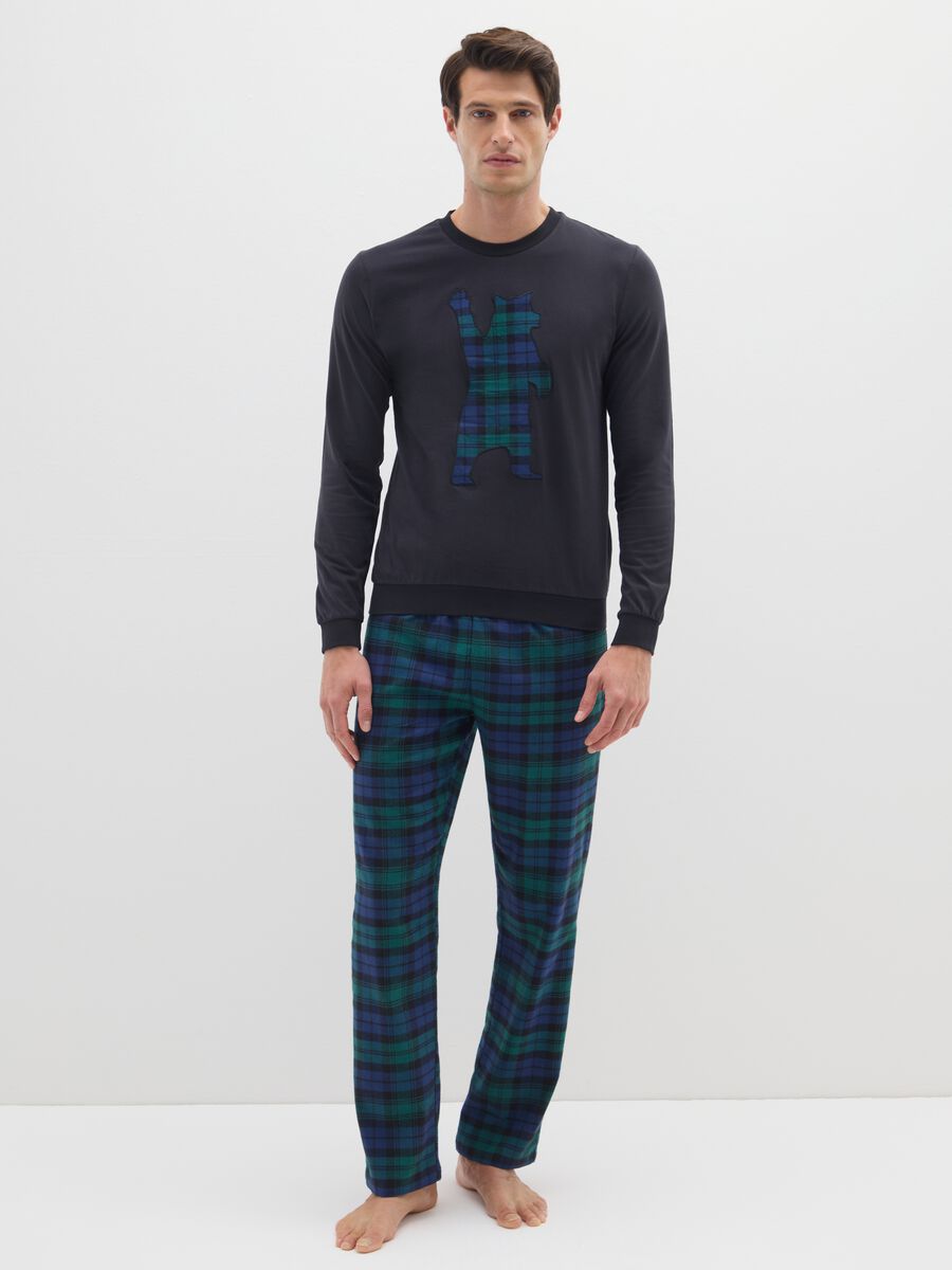 Long multicolour check pyjamas in pure cotton regular fit_0