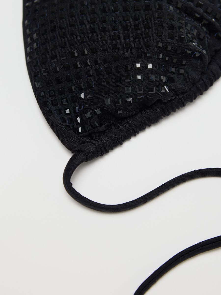 Women’s bikini top in black stretch fabric with mesh texture_5