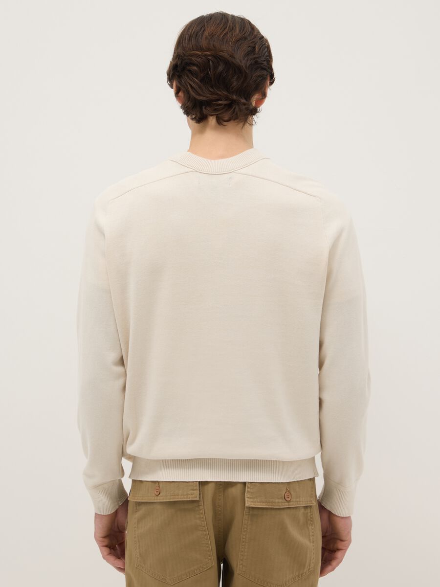Regular Fit Beige Crew Neck Sweater in Pure Cotton_2