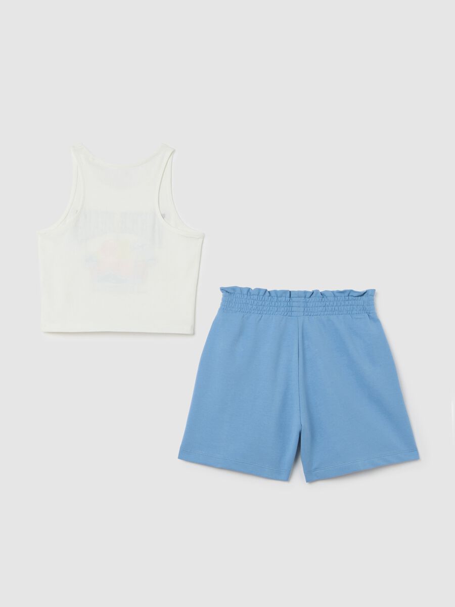 Completo jogging bianco e azzurro in cotone con stampa _4