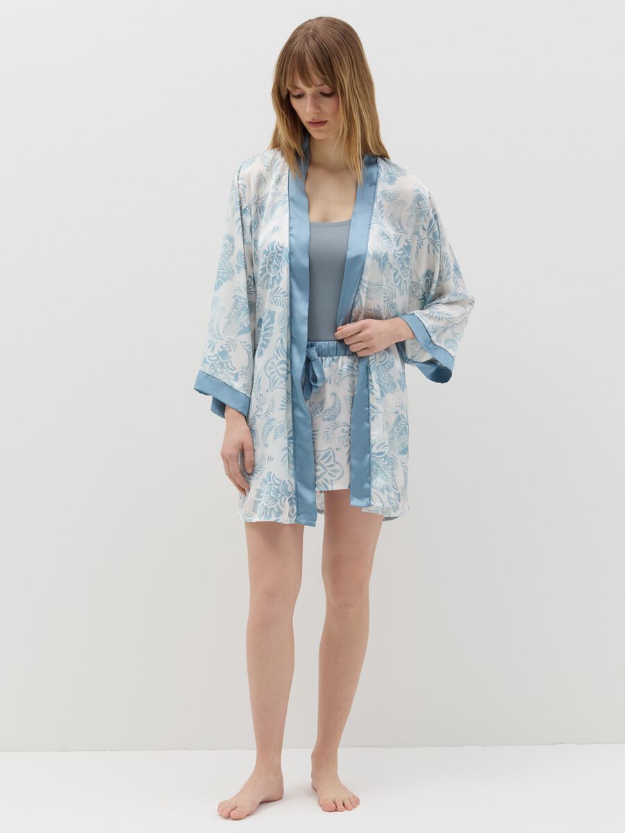 Patterned dressing gown in satin_0