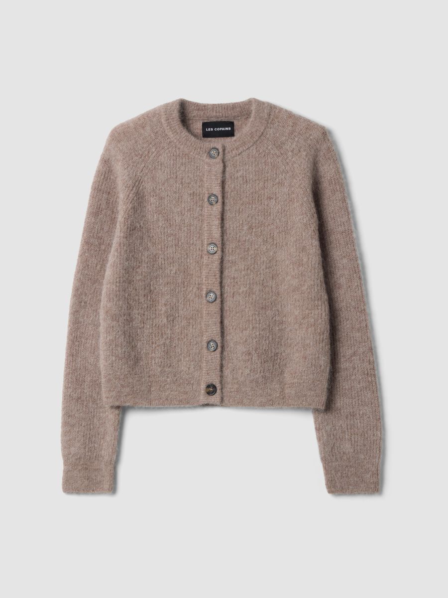 Beige alpaca and stretch wool crew-neck cardigan_0
