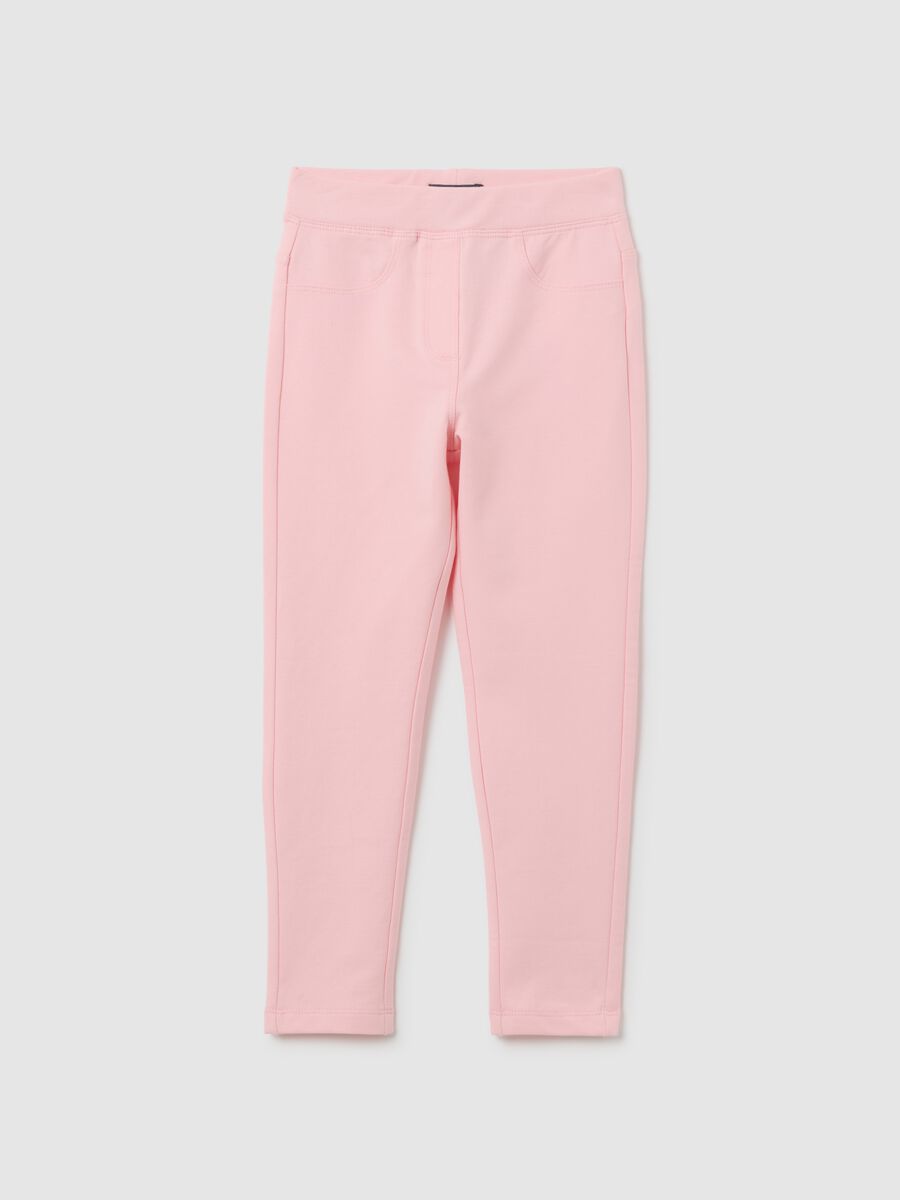 Girl's pink slim fit cotton leggings_0
