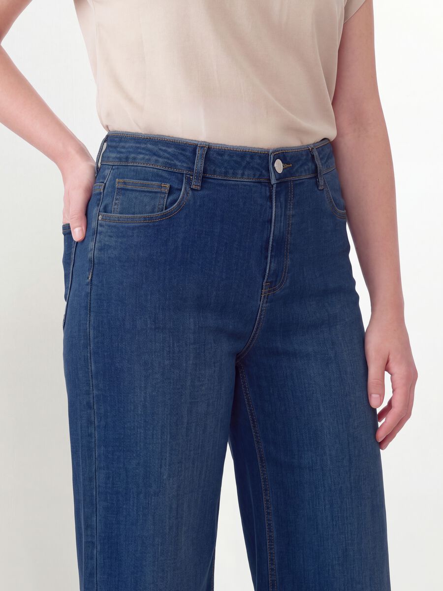 Jeans denim blu in cotone e viscosa elasticizzata bootcut fit_3