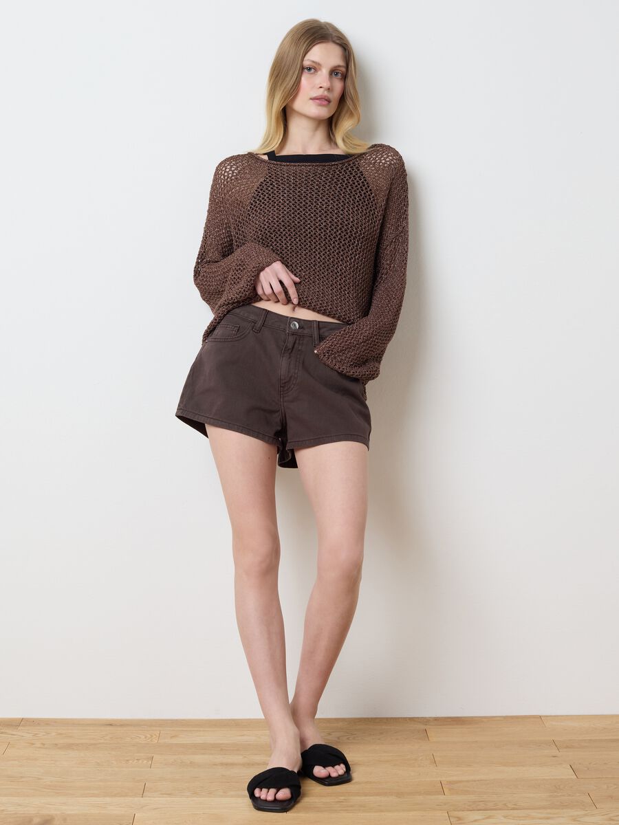Les Copains Brown Mesh Sweater_1