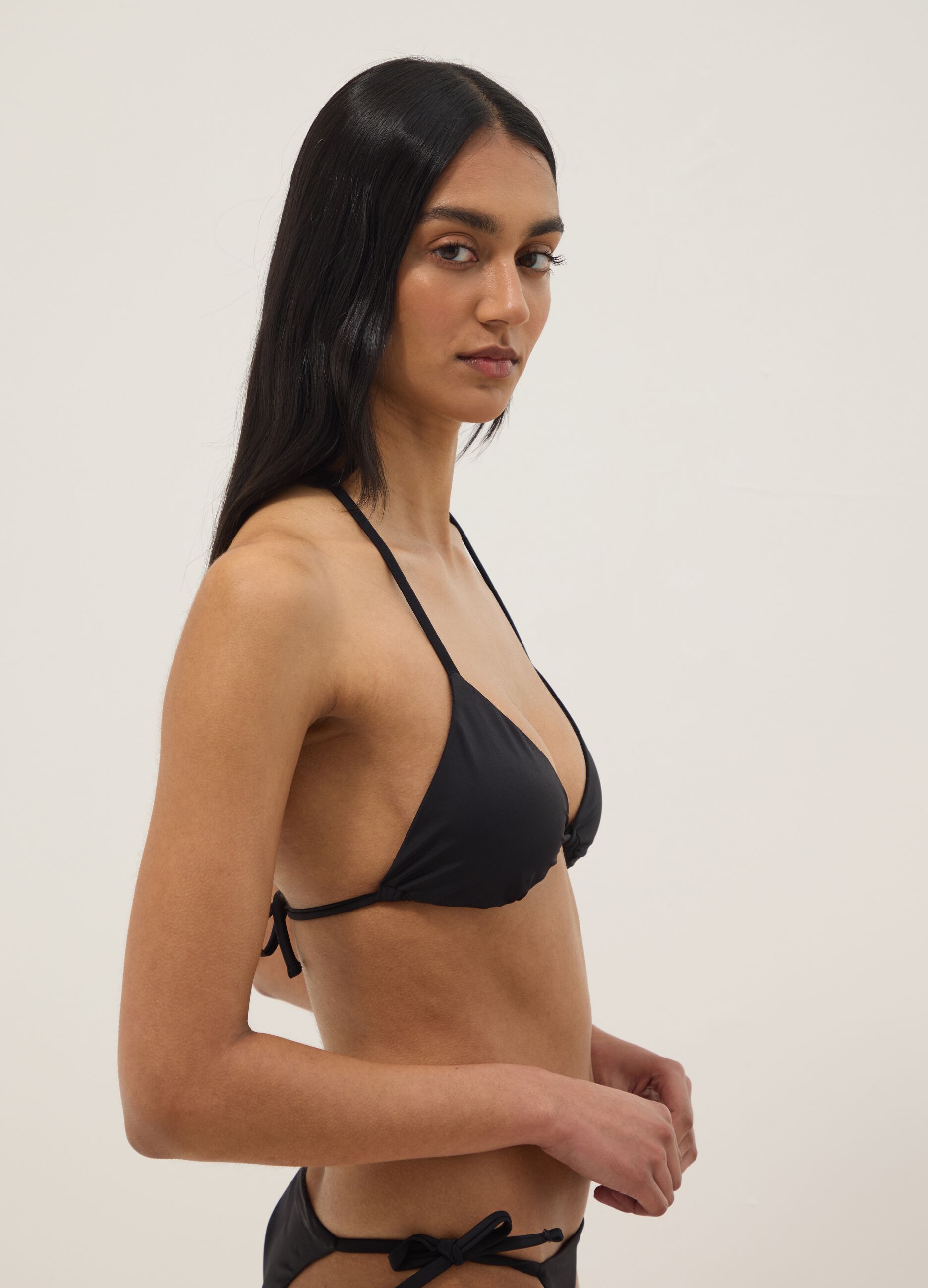 Black triangle bikini top in stretch fabric