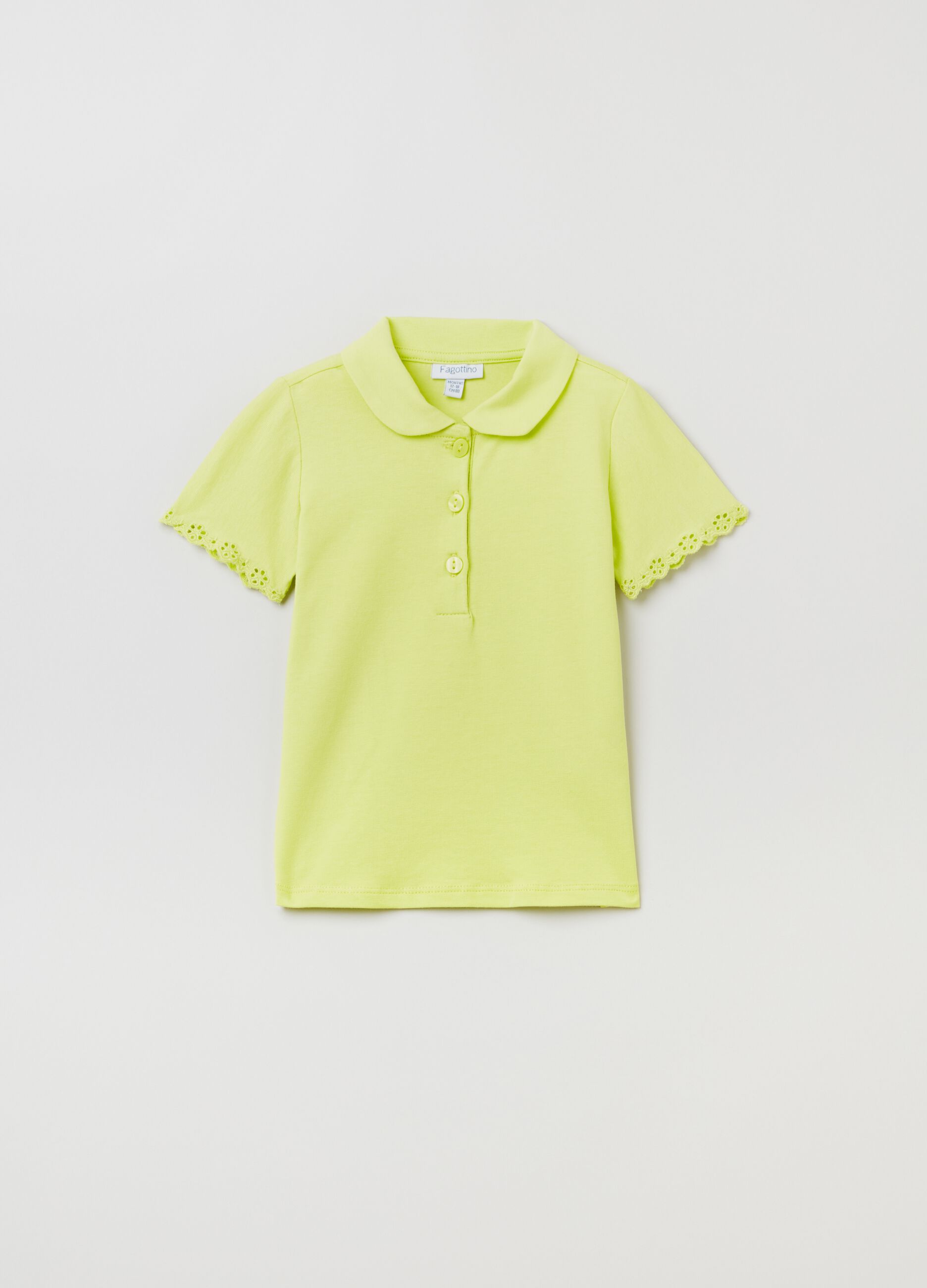 Jersey polo shirt with broderie anglaise lace