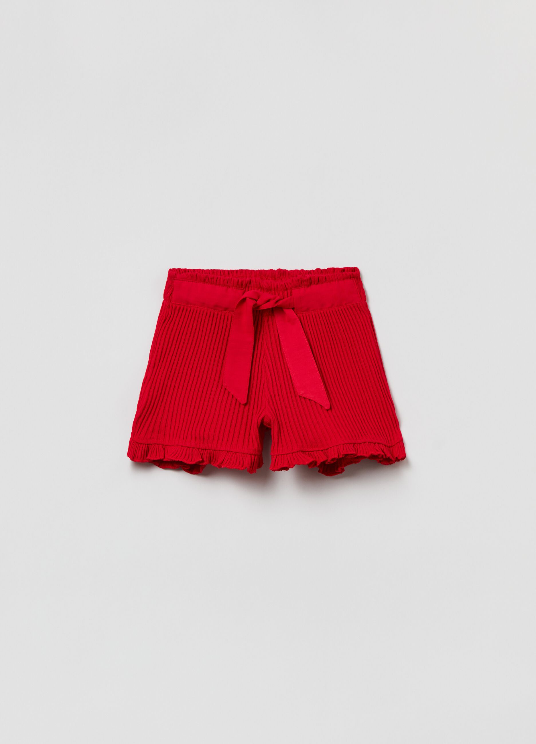 Shorts in cotone a coste con fiocco