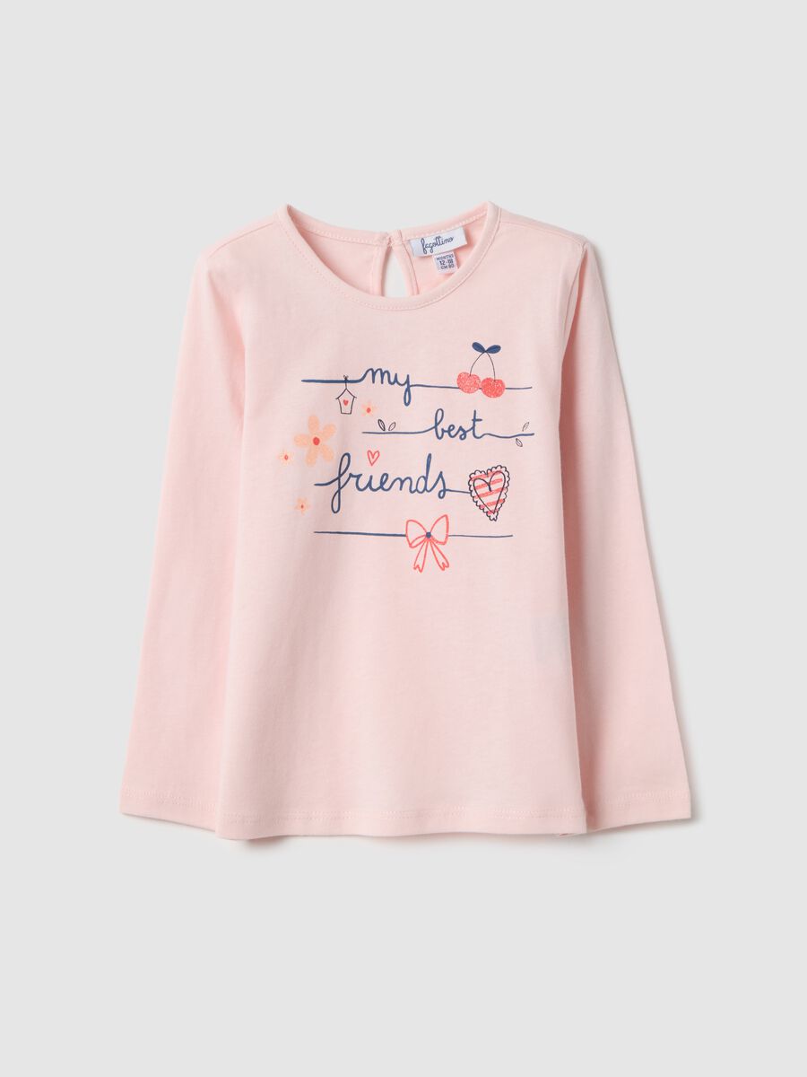 Girls' Pink Regular Fit Pure Cotton T-Shirt_0