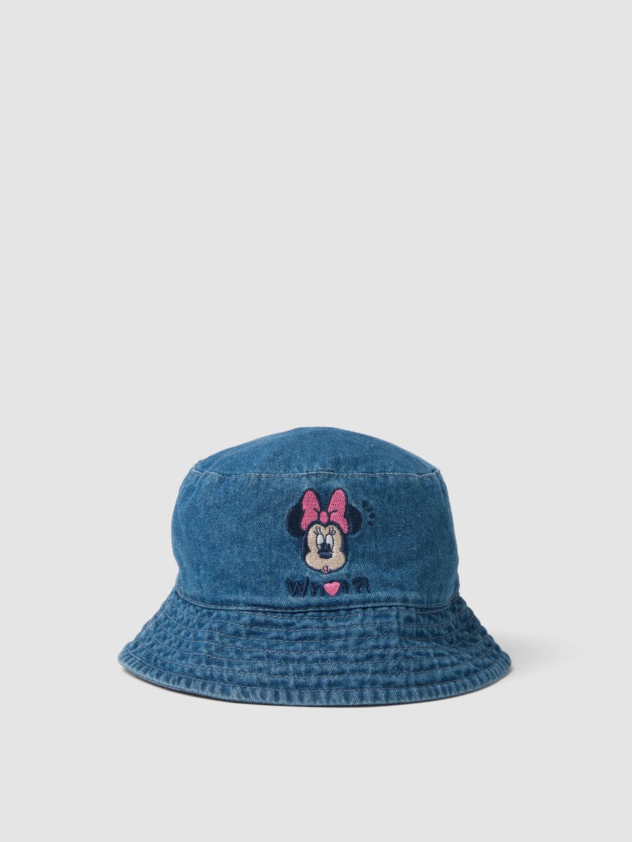 Cappello denim blu in puro cotone da bimba con Minnie_0