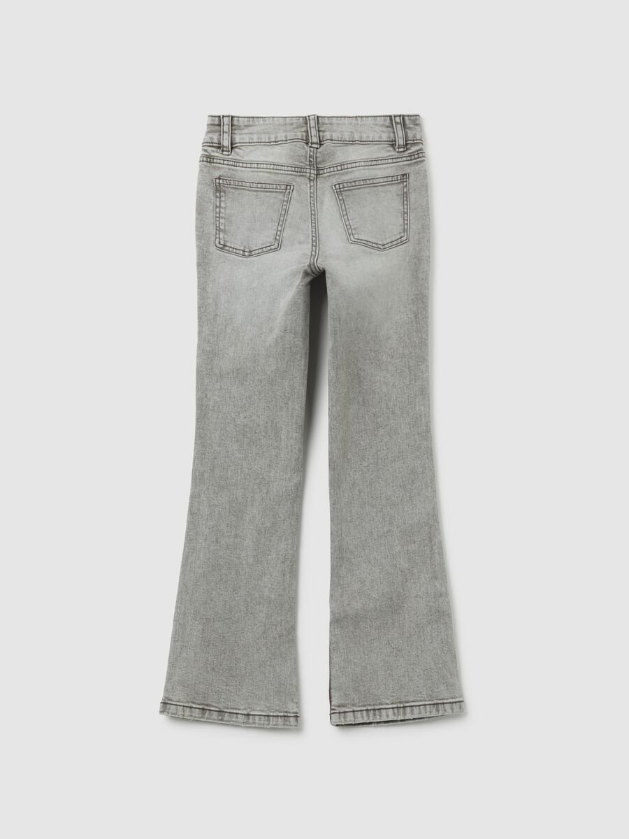Jeans da ragazza in cotone grigio flare_1