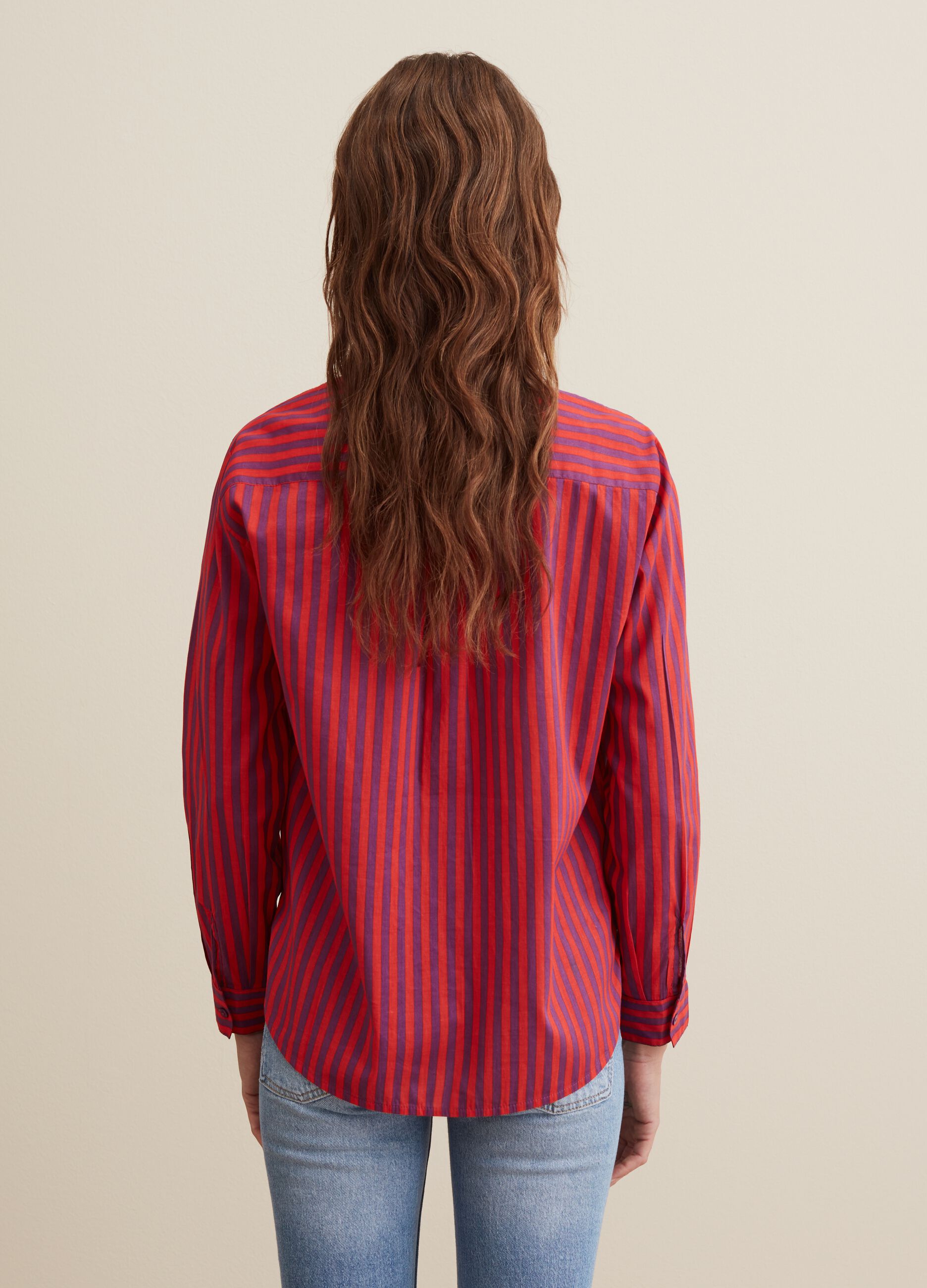 Camicia in cotone a righe collo alla coreana