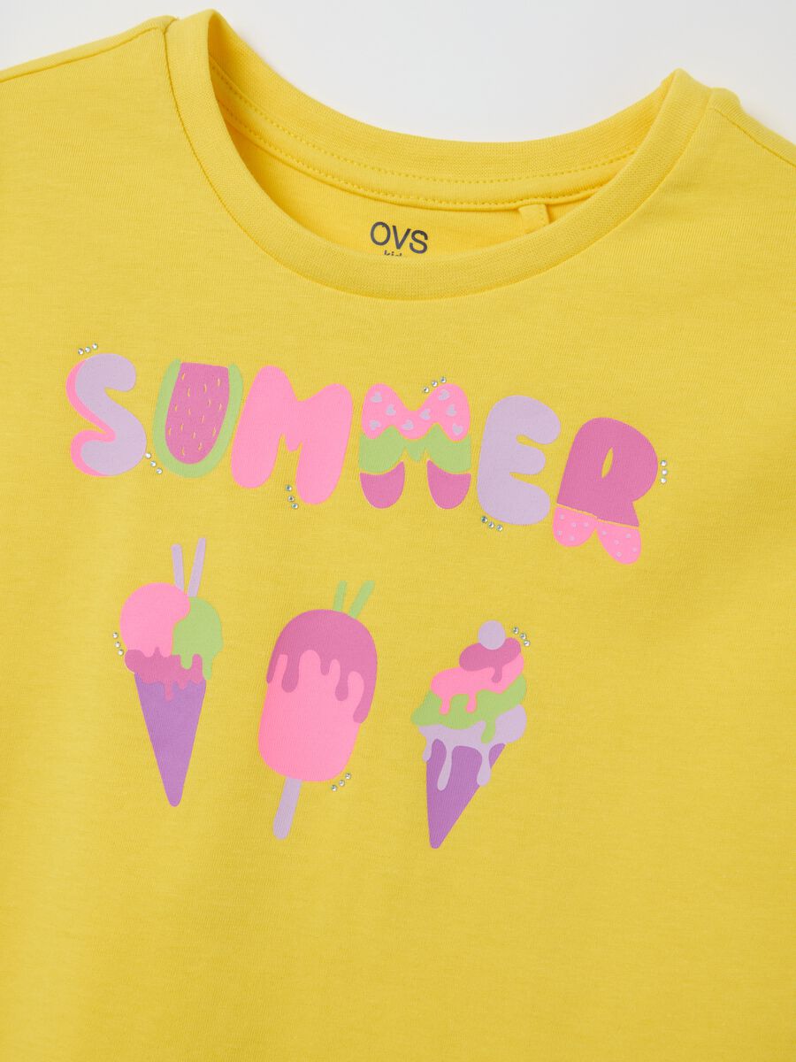 Yellow Cotton Regular Fit Girls' T-Shirt with Ice Creams_2