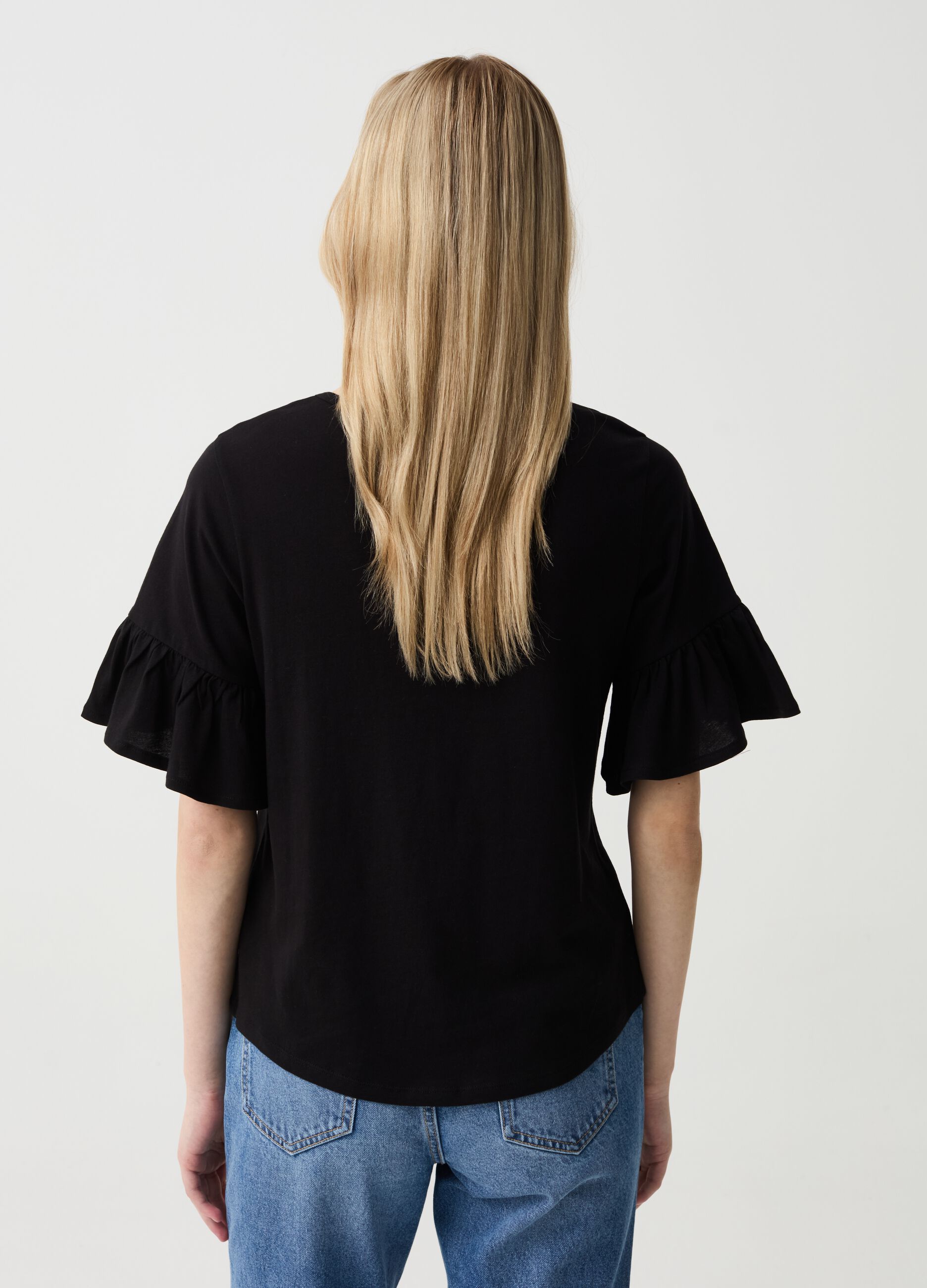 Cotton T-shirt with flounces