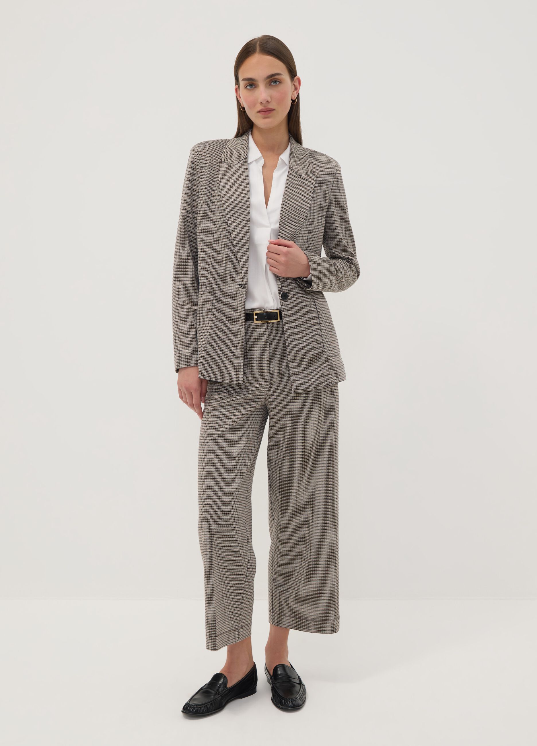 Blazer beige in viscosa elasticizzata a fantasia