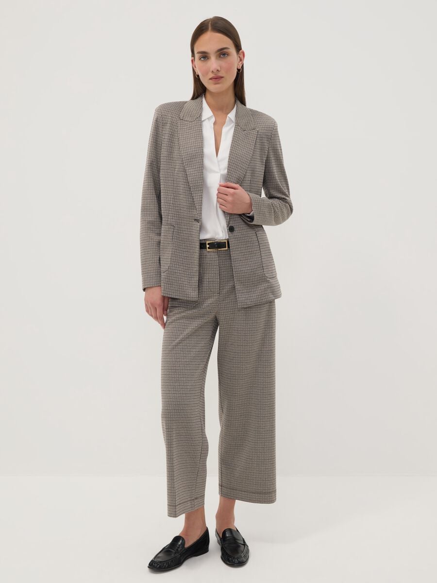 Blazer beige in viscosa elasticizzata a fantasia_1