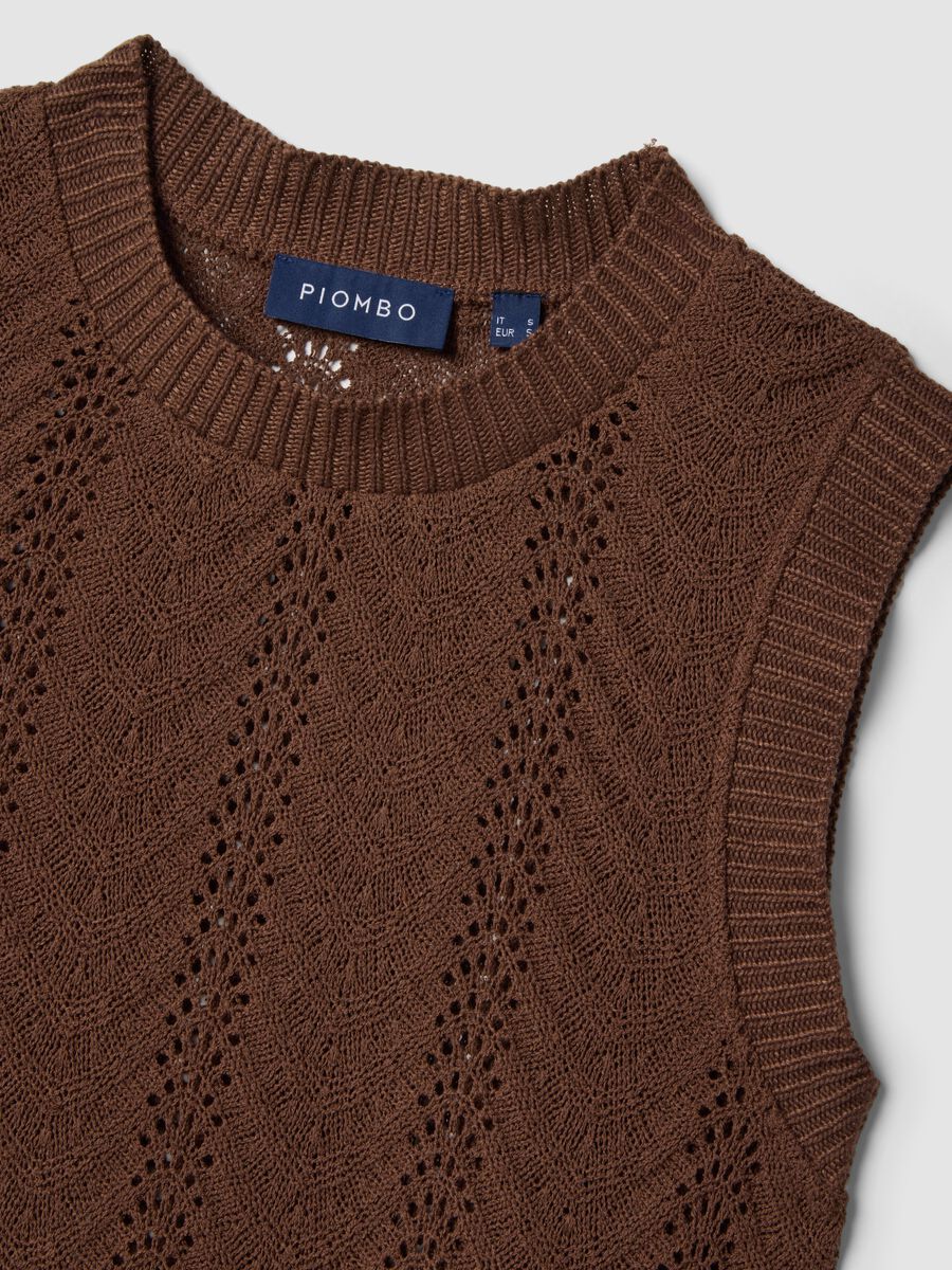 Brown regular-fit gilet with openwork design_5