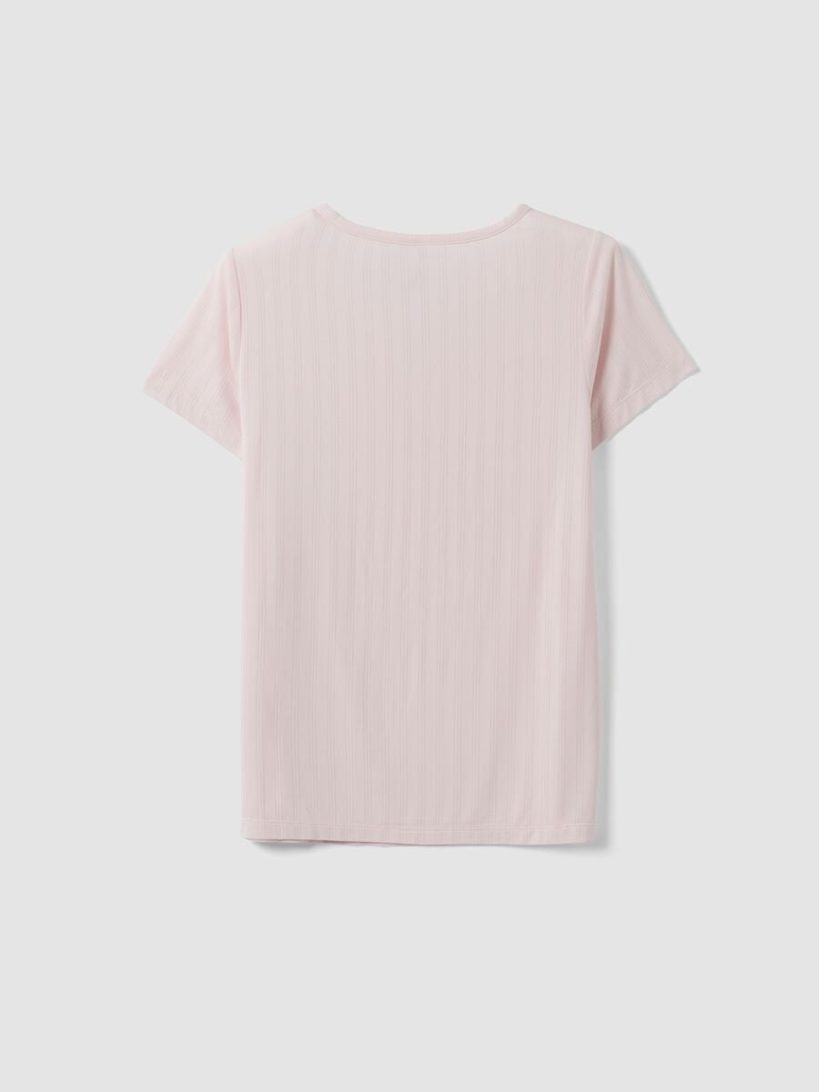 Pink stretch viscose pyjama T-shirt with V-neck_5