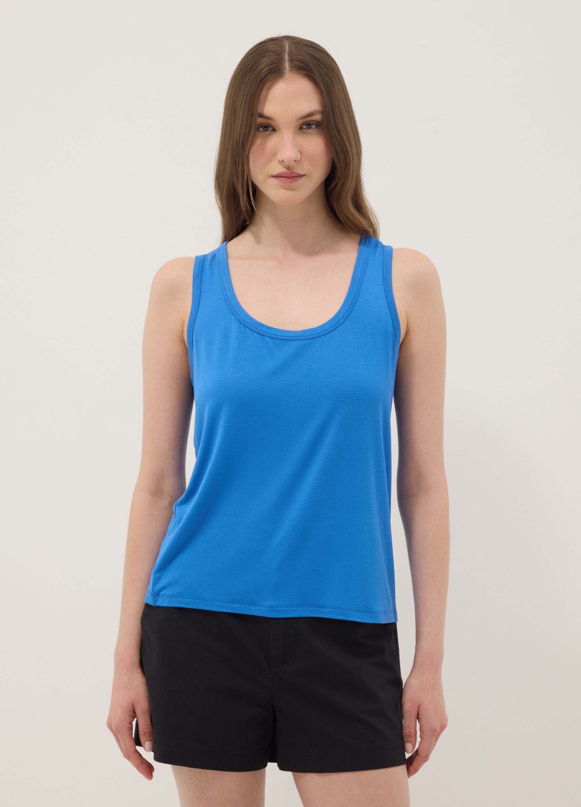 Blue stretch viscose top, regular fit