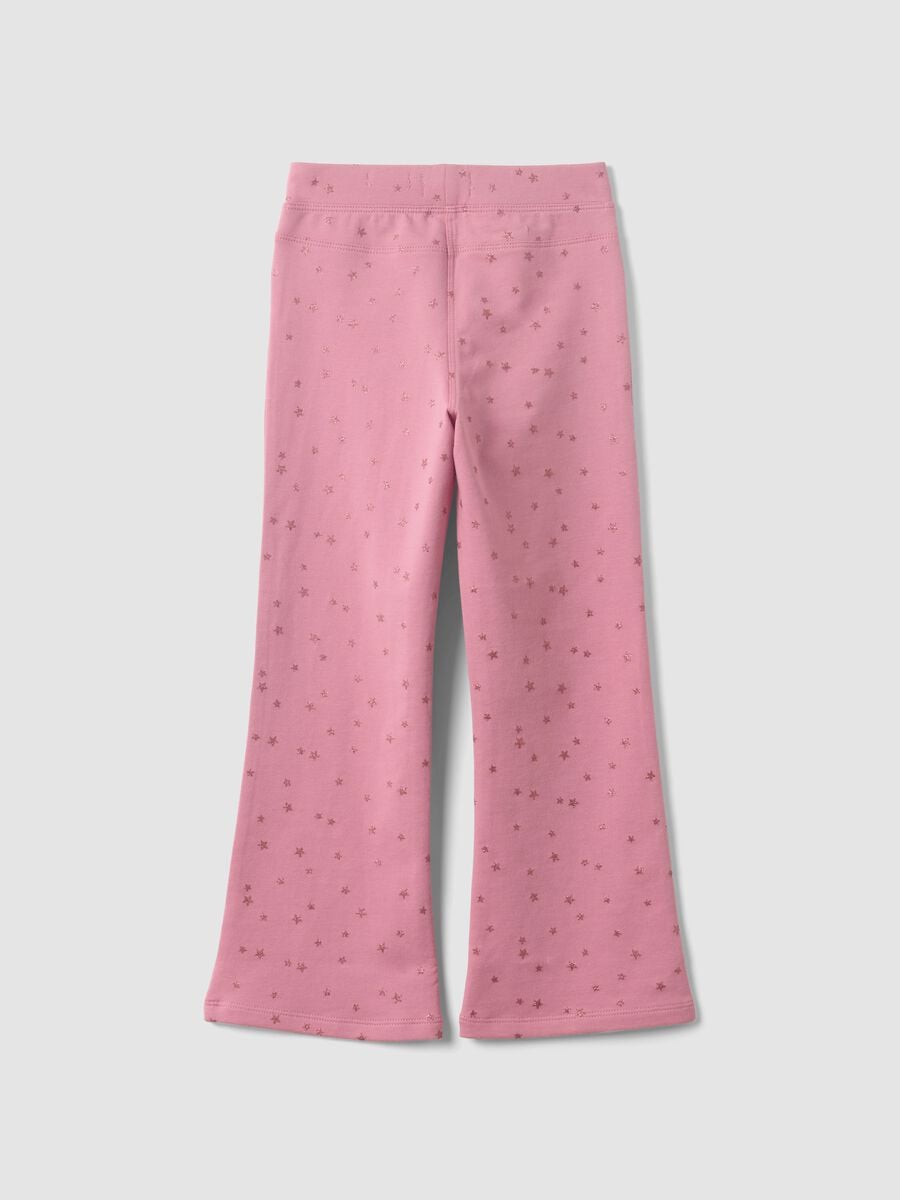 Pink flared stretch cotton trousers with star print for girls_1