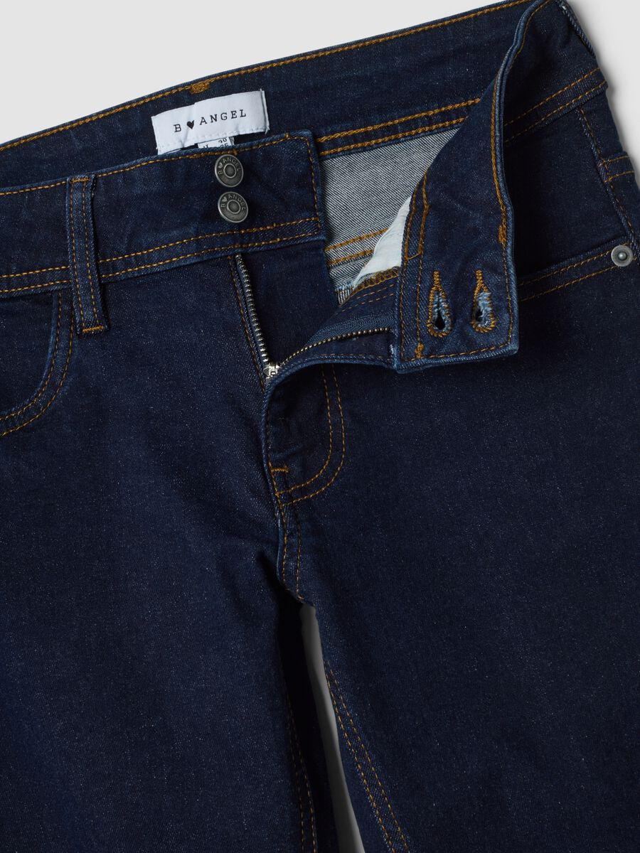 Jeans blu flare in cotone elasticizzato_1