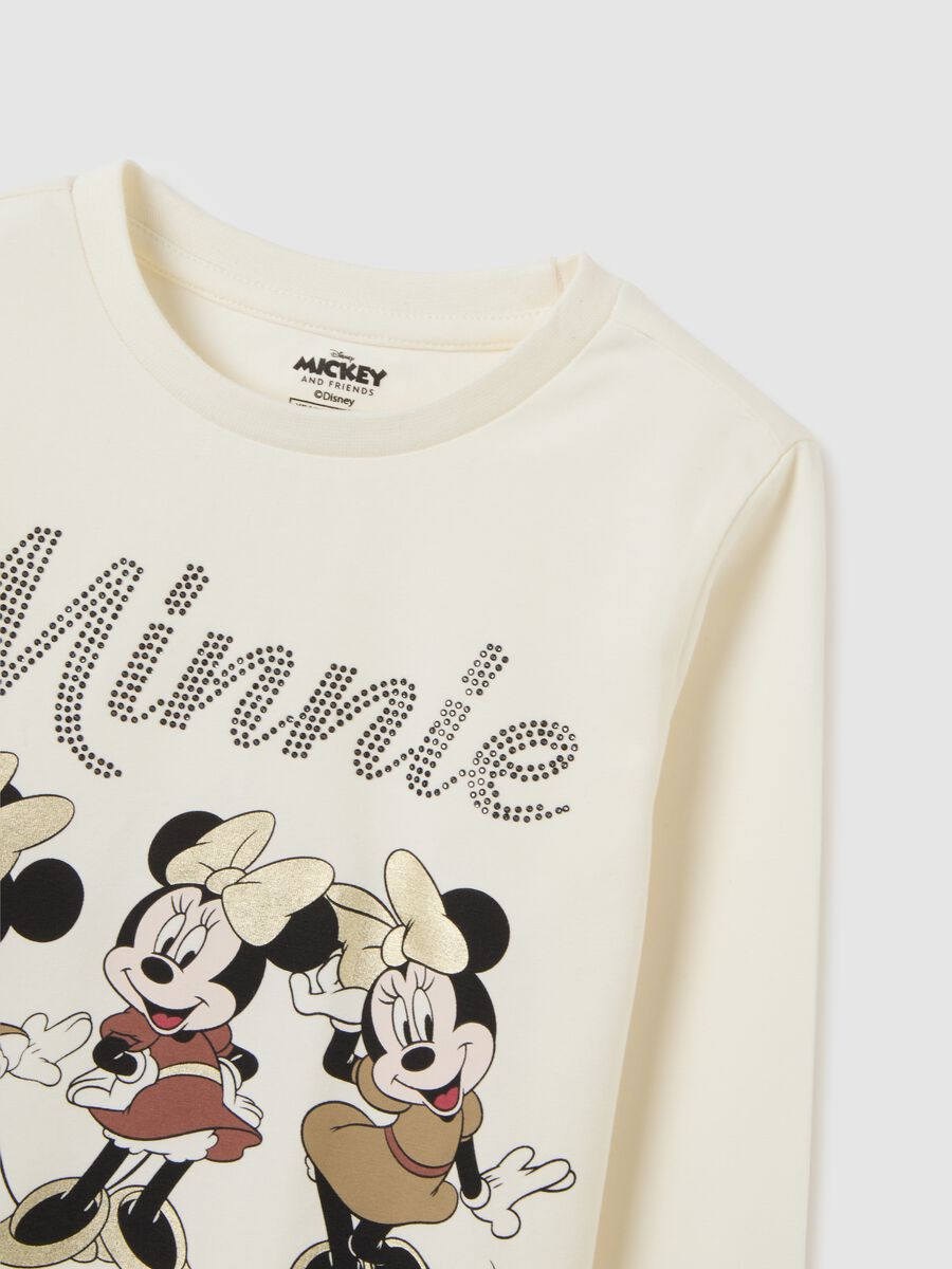 Girls' beige cotton-blend regular fit t-shirt with Minnie_2