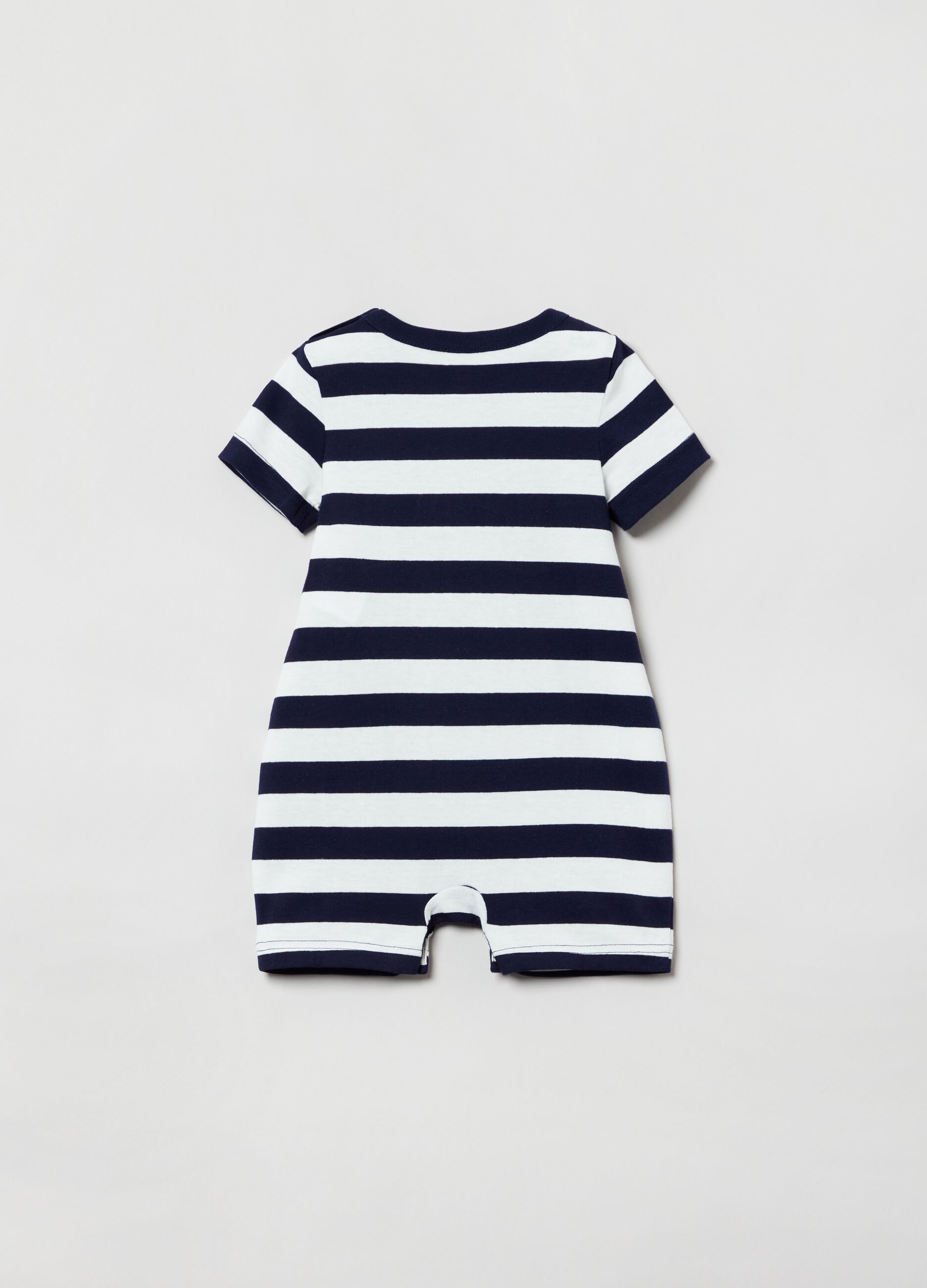 Striped romper suit with logo embroidery