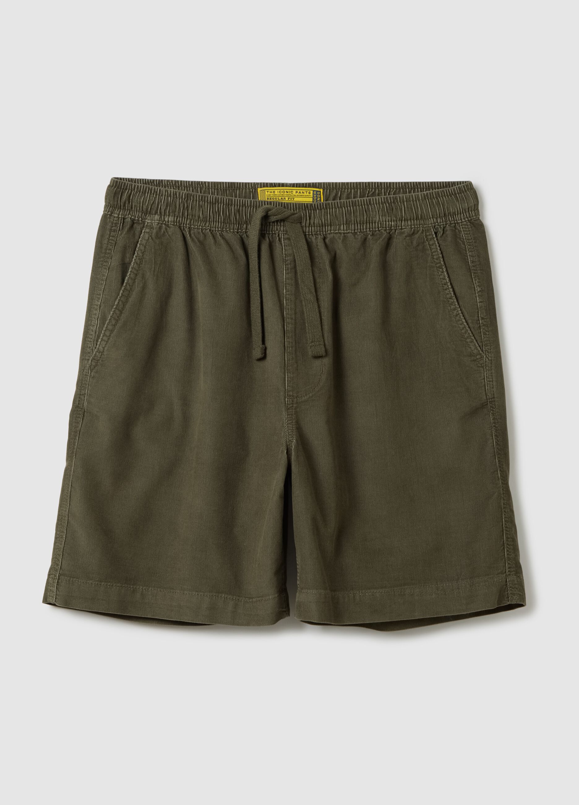 Green corduroy shorts in pure cotton