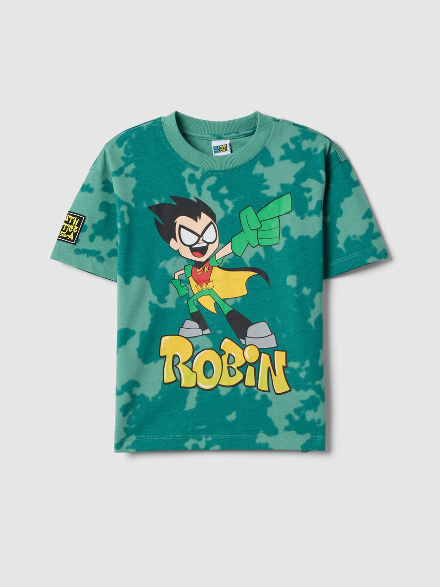 T-shirt in puro cotone verde da bambino regular fit con stampa_0