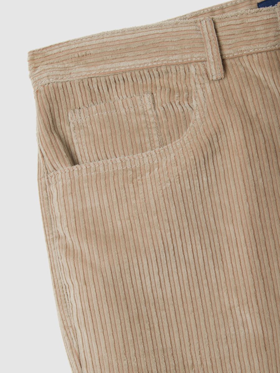 Beige ribbed cotton blend trousers in regular fit_1