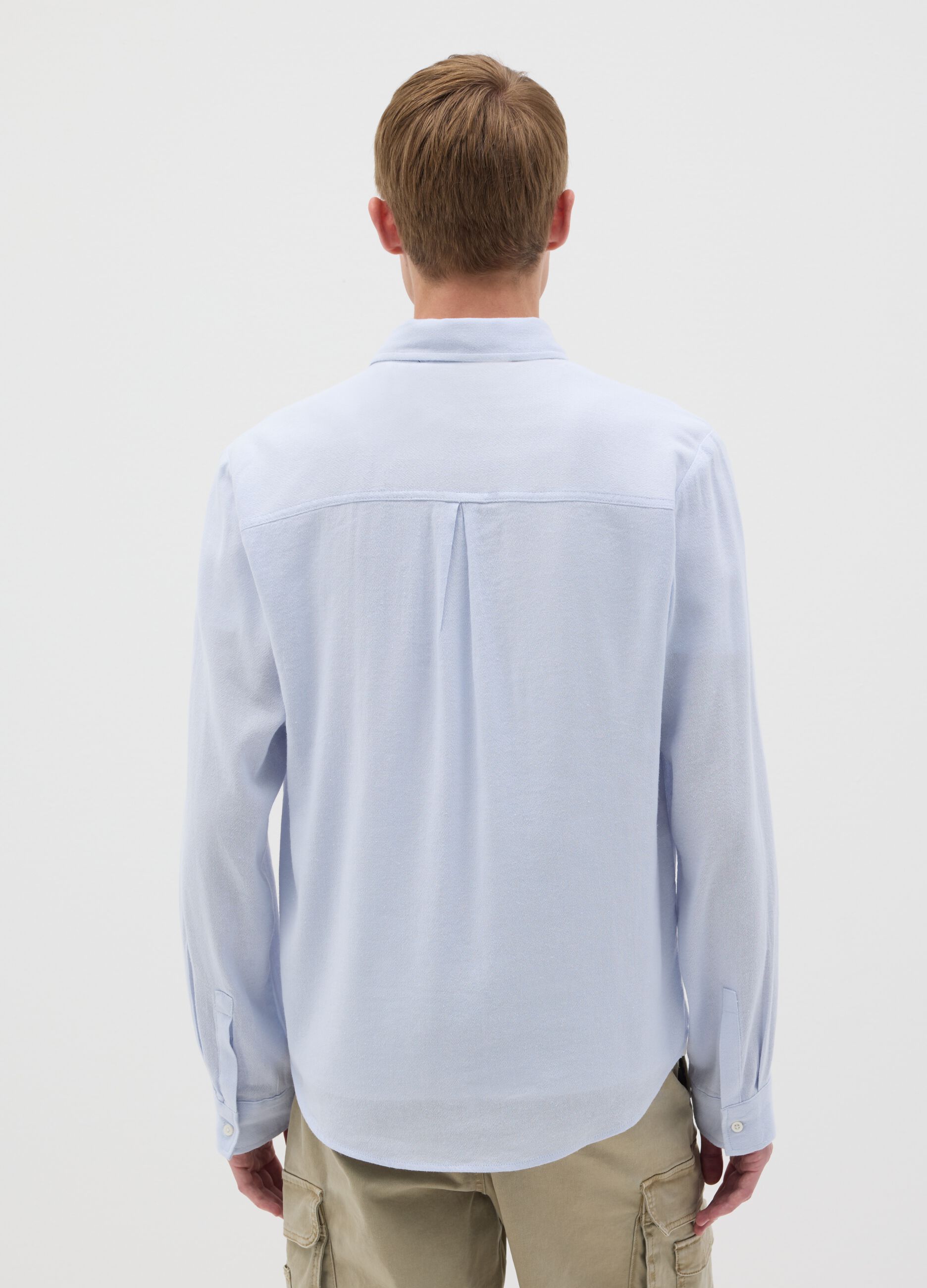 Camicia azzurra in cotone viscosa e lino