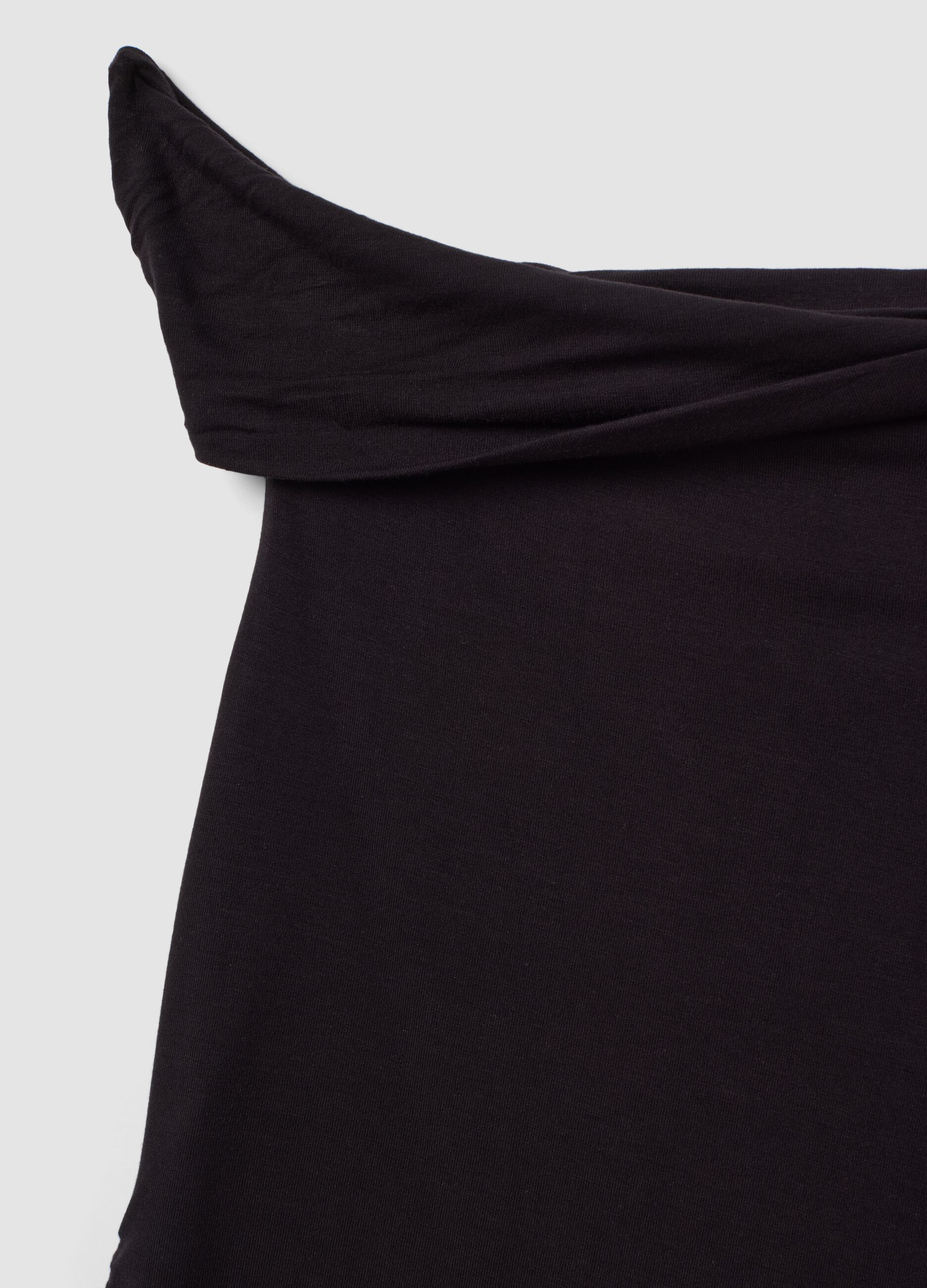 Black asymmetric one-shoulder slim-fit stretch viscose top