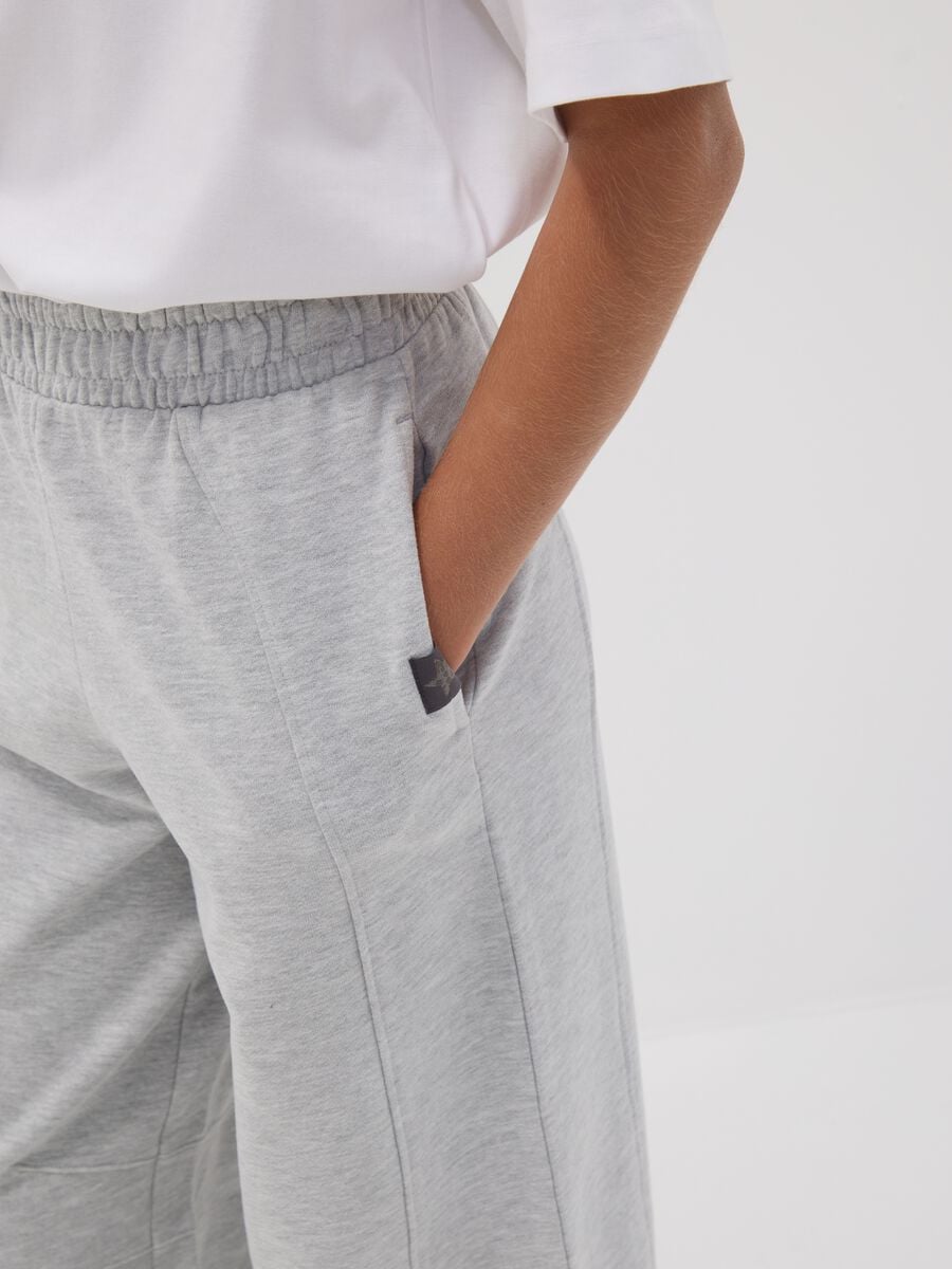 Pantaloni grigi wide leg in misto cotone e viscosa per ragazza_2