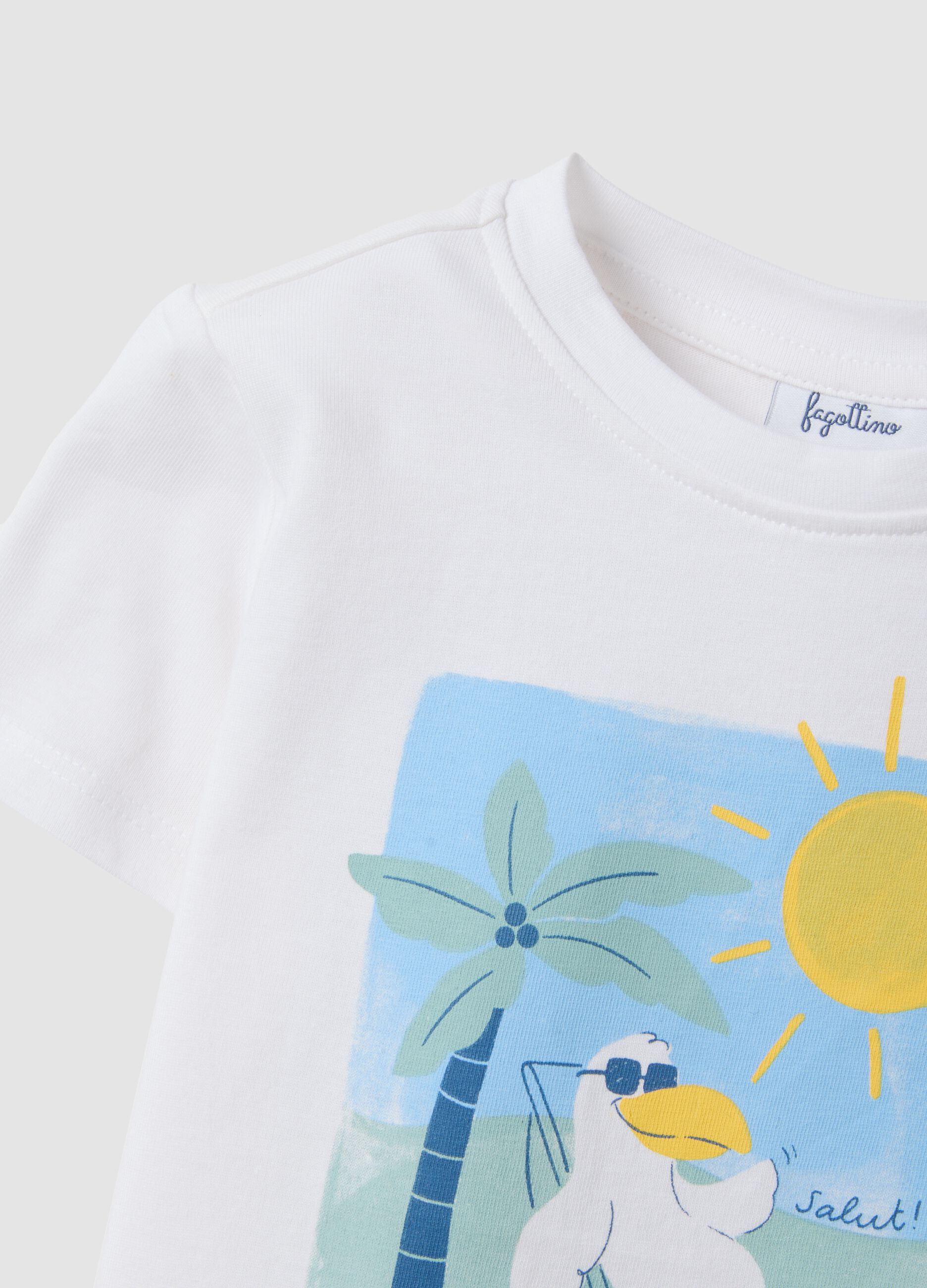 White pure cotton T-shirt for baby boy with print