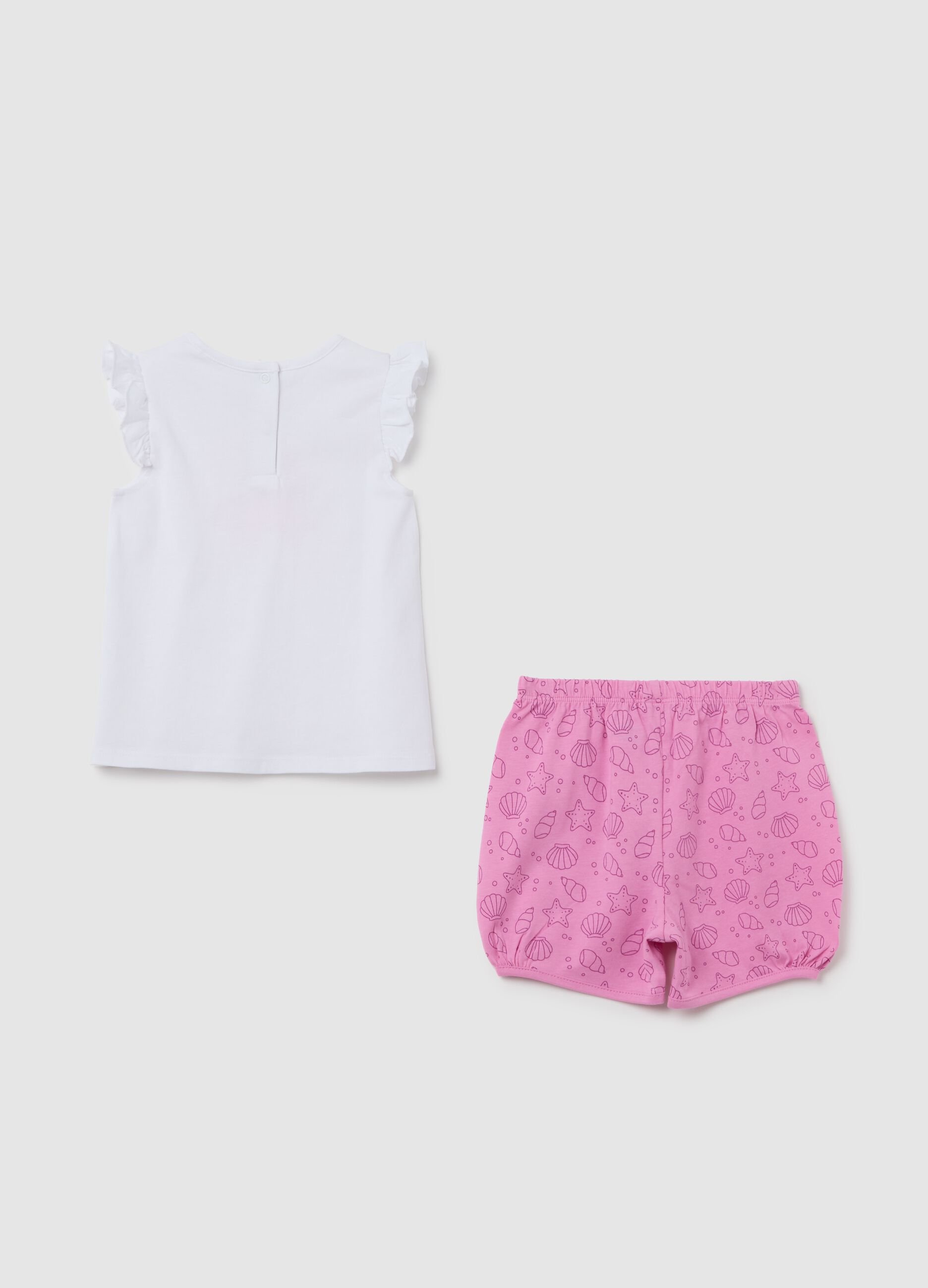 Set da neonata in puro cotone bianco e rosa regular fit con stampa
