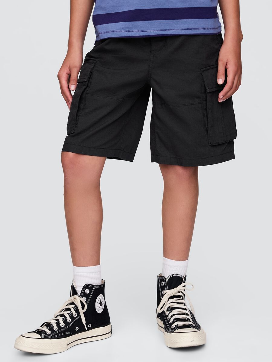 Black cargo shorts for kids_1