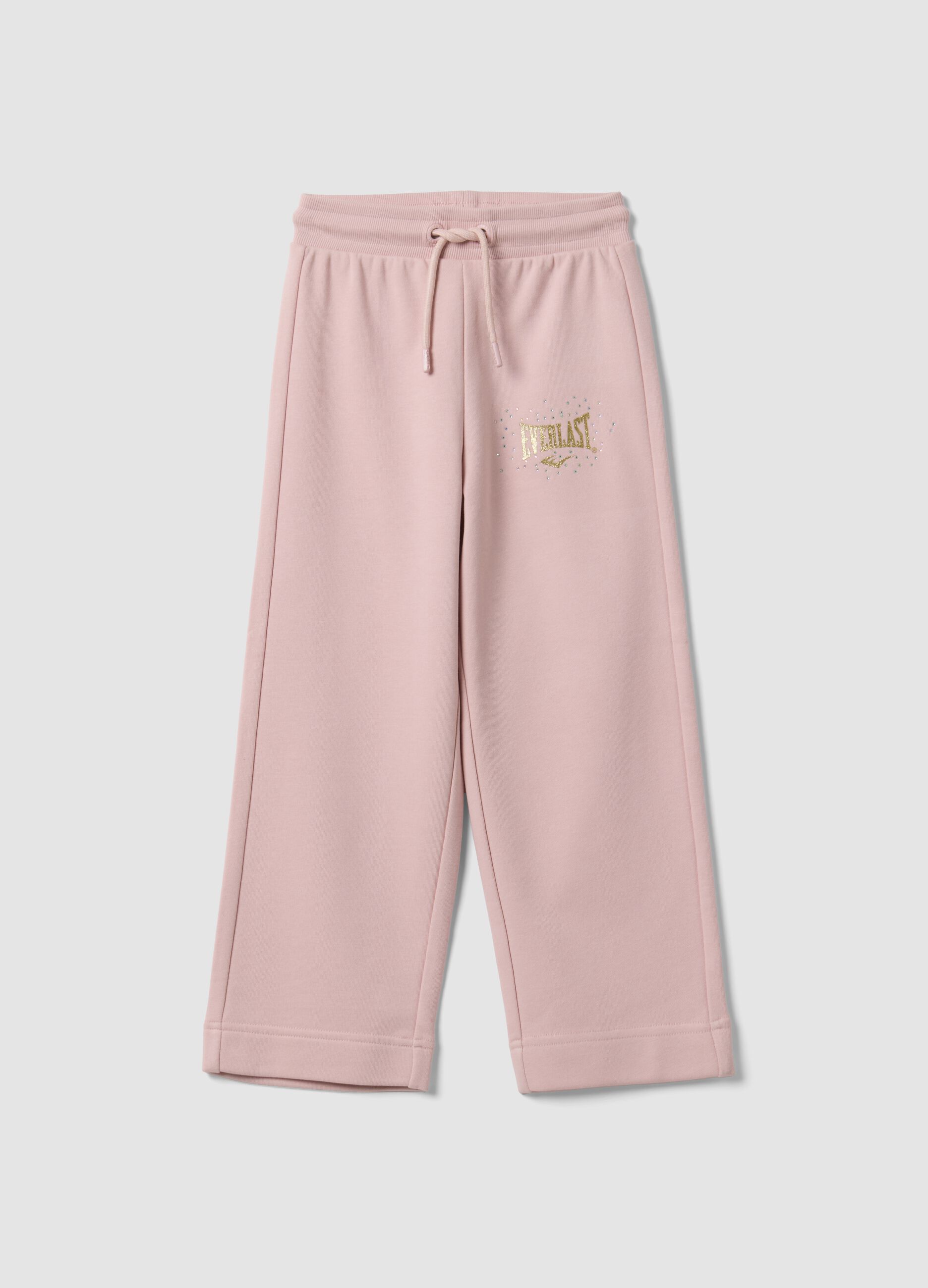 Pink cotton-blend jogger trousers with rhinestones, regular fit