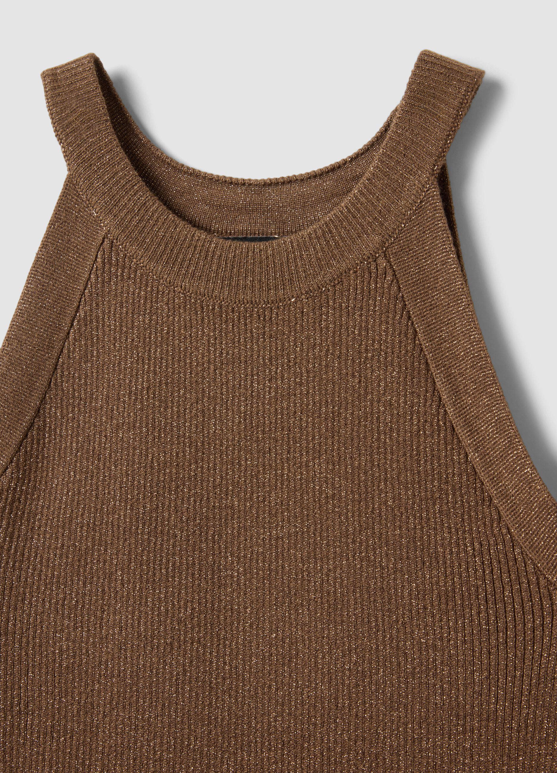 Brown viscose blend fitted tank top