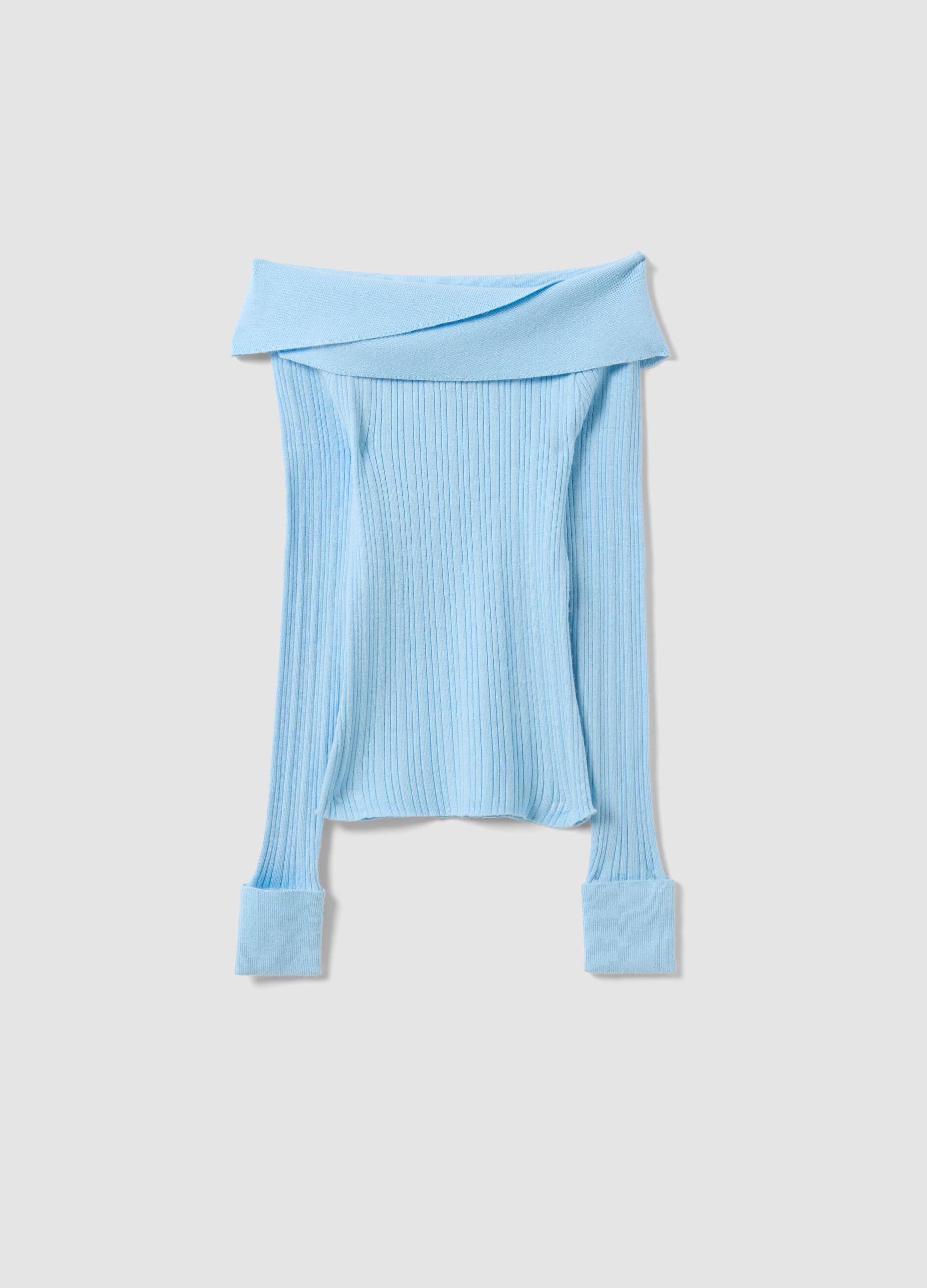 Blue viscose-blend fitted boat-neck top for girls