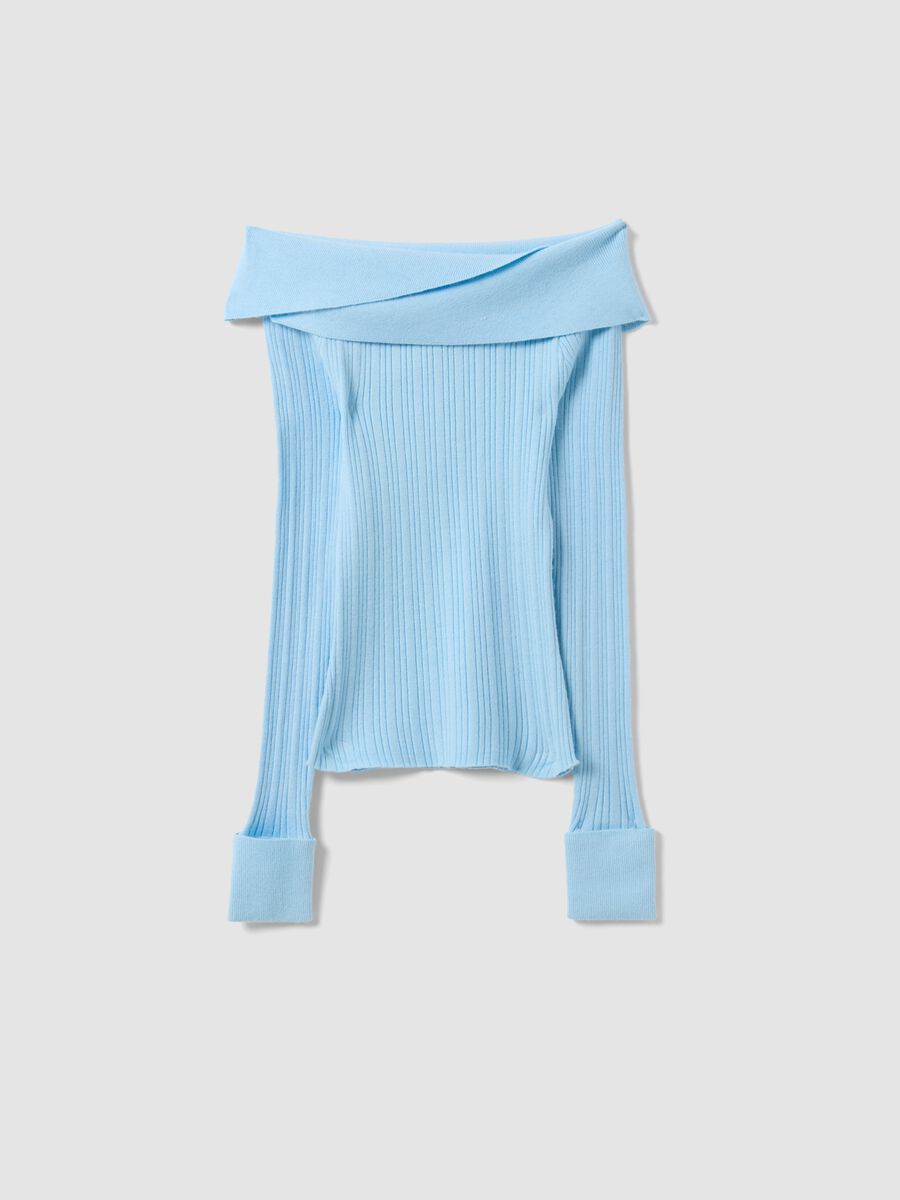 Maglia azzurra in misto viscosa con scollo a barchetta fitted per ragazza_3