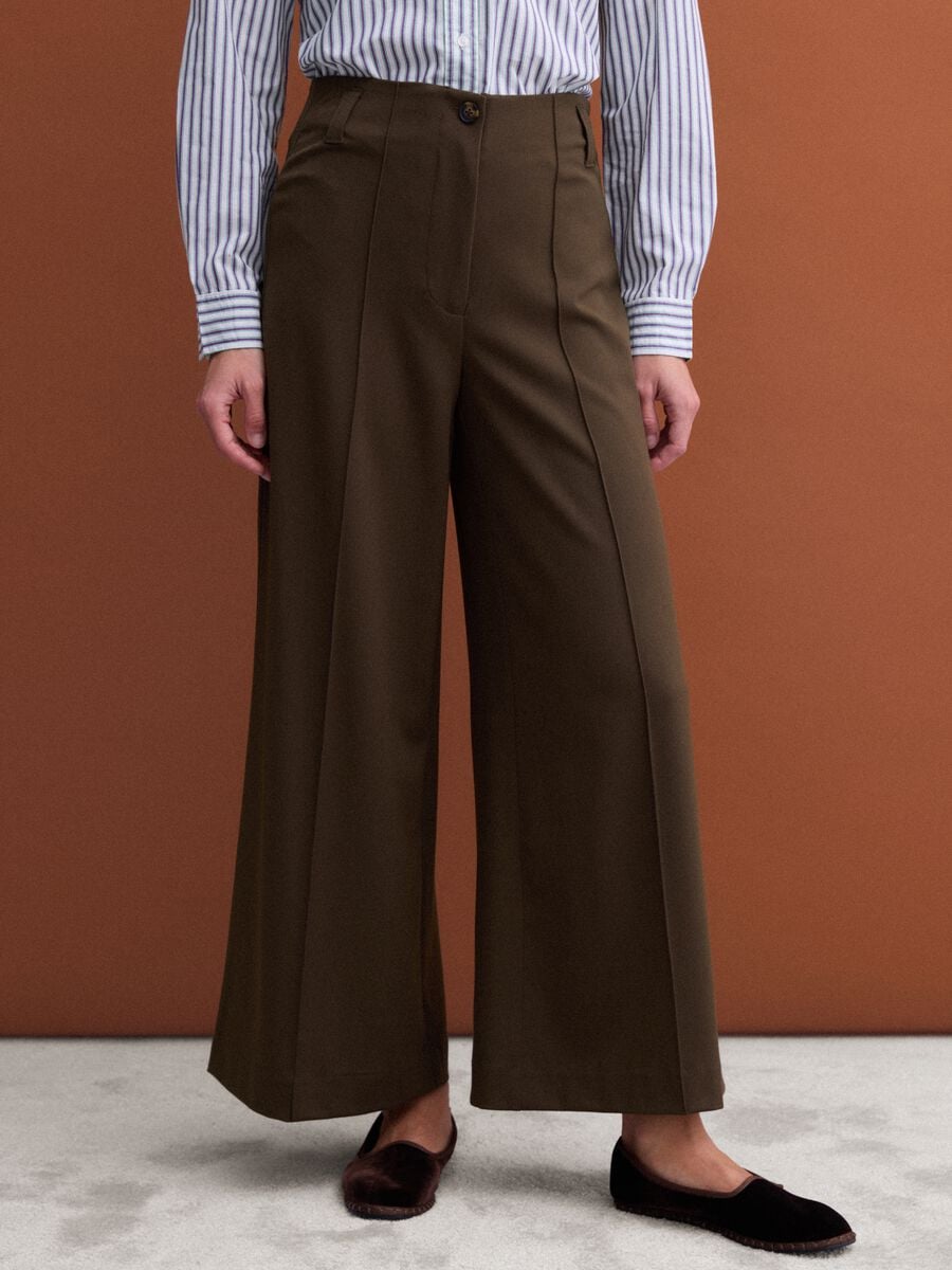 Green wide-leg stretch viscose chino trousers_1